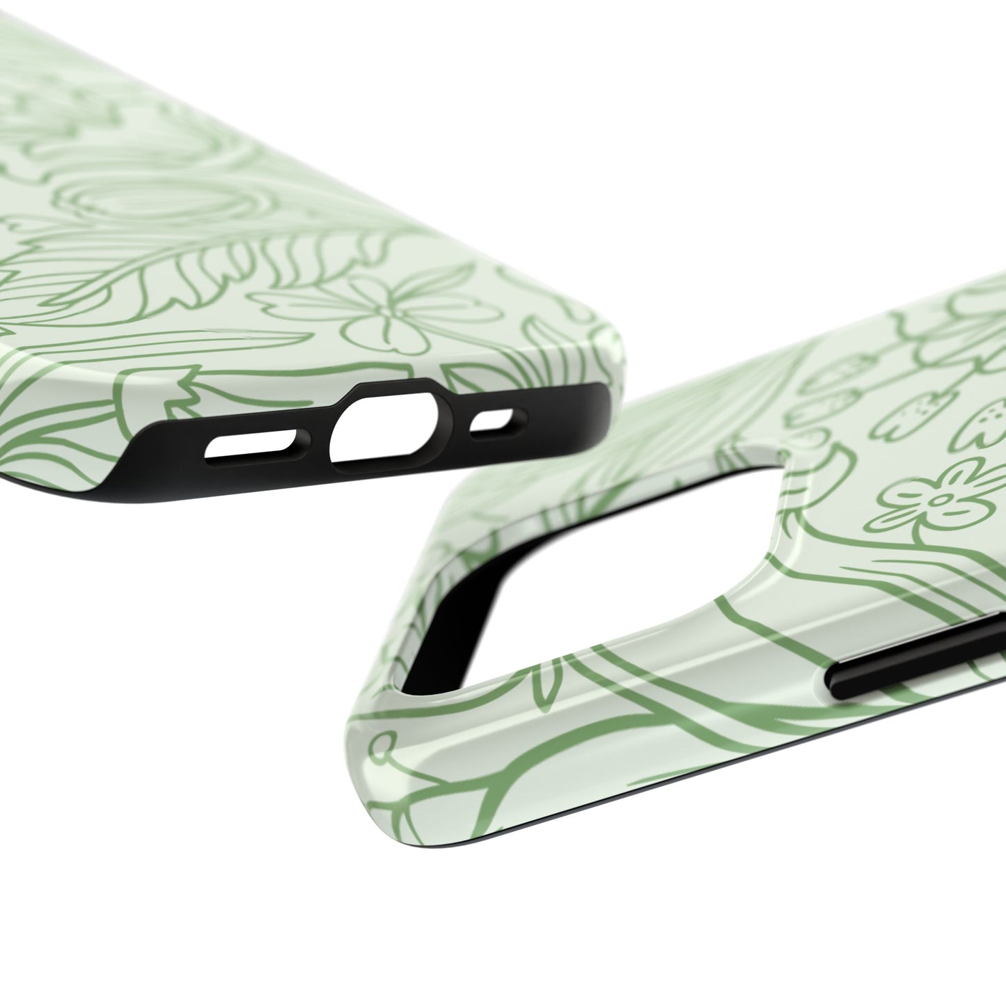 Sage Green Floral Line Art Tough iPhone Case – Minimalist Botanical Design with Dual-Layer Protection