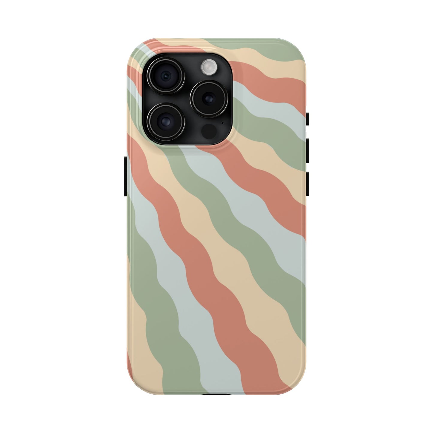 Earthy Retro Waves iPhone Case – 70s-Inspired Wavy Stripes in Soft Green, Cream, and Rust