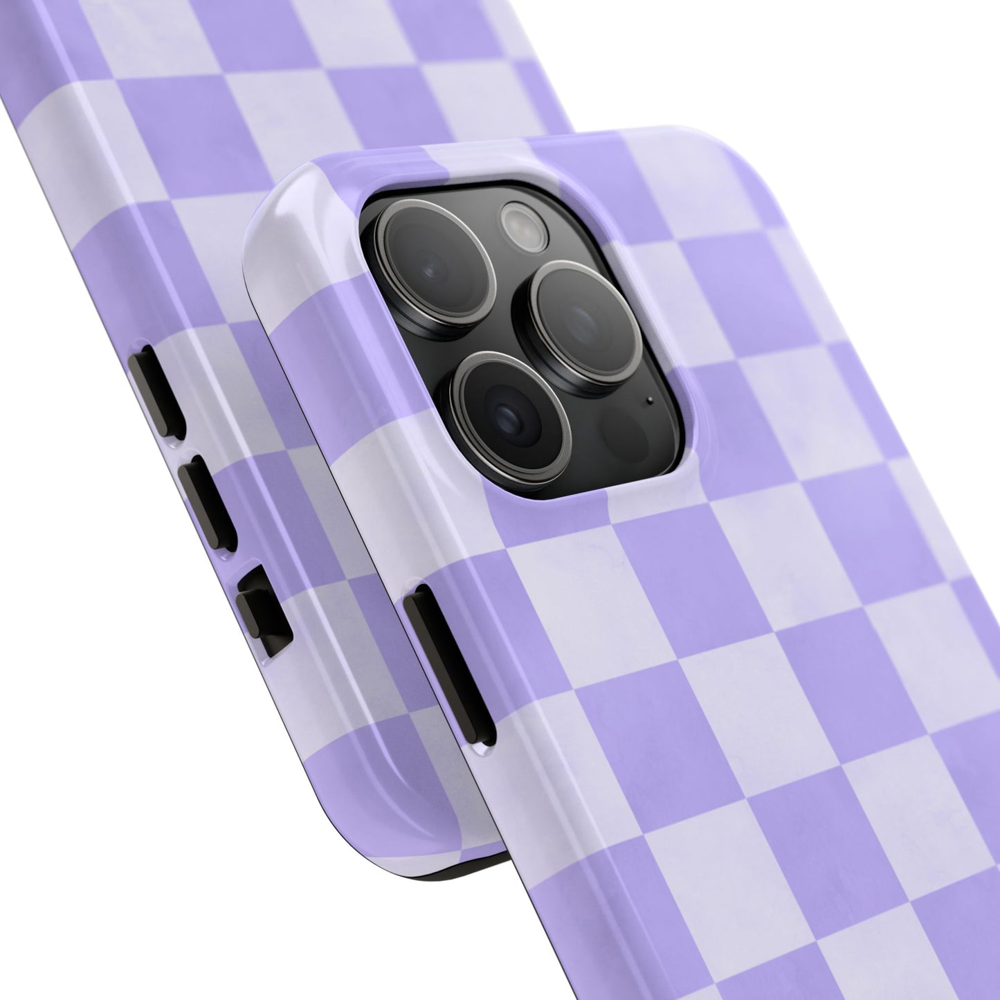 Lavender Checkerboard iPhone Case – Shockproof, Smooth Matte Finish, Dual-Layer Design