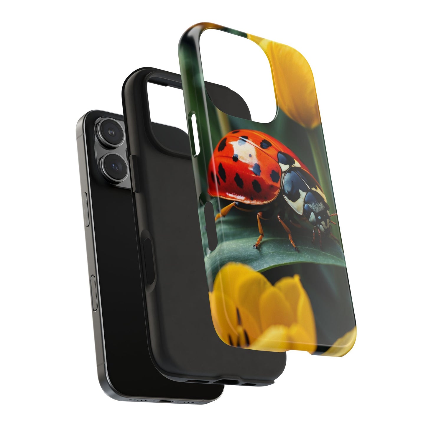 iPhone Case: Vibrant Ladybug Amidst a Lush Yellow Flower Garden