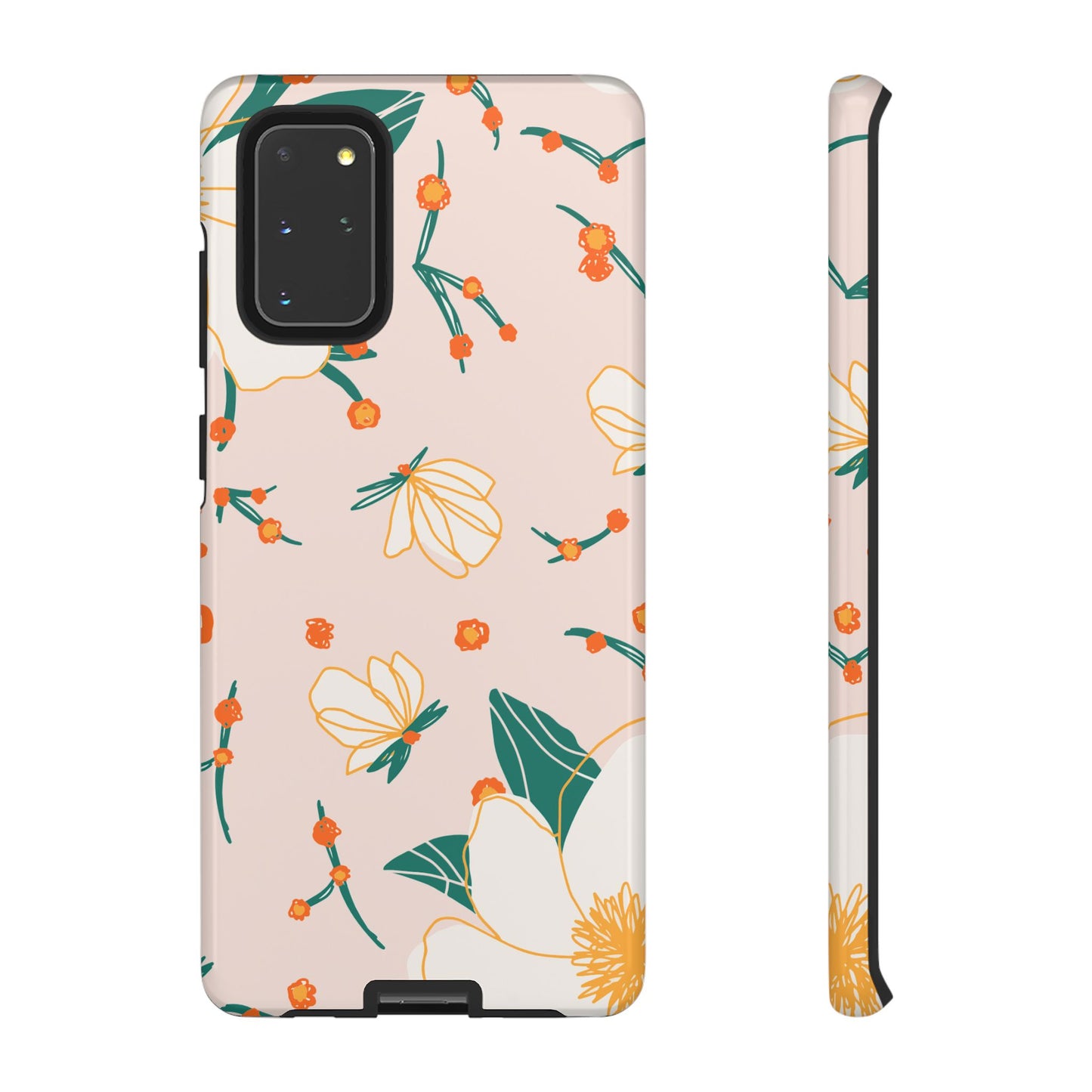 Elegant Magnolia Blossom Tough Samsung Galaxy Case – Soft Blush Background, Shock-Resistant Design