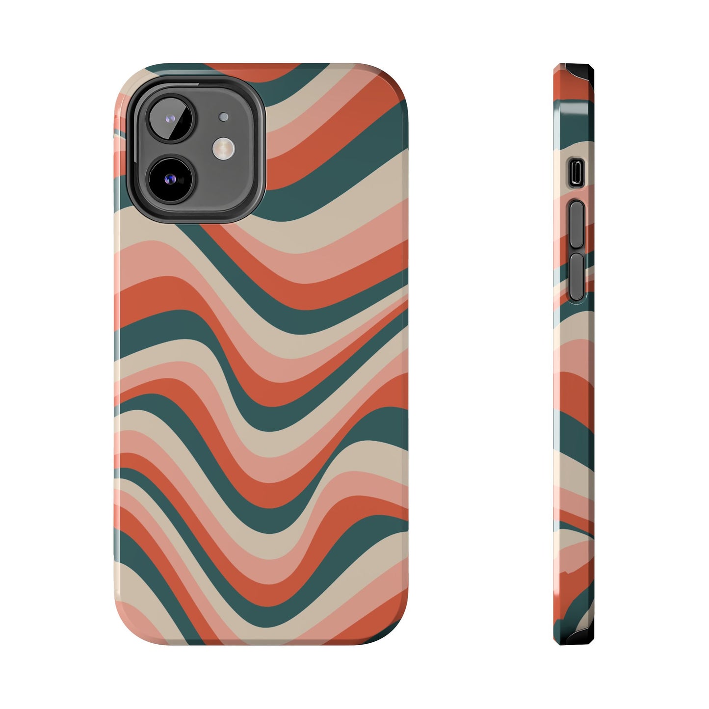 Groovy Waves iPhone Case – Retro 70s-Inspired Stripes in Coral, Cream, and Teal