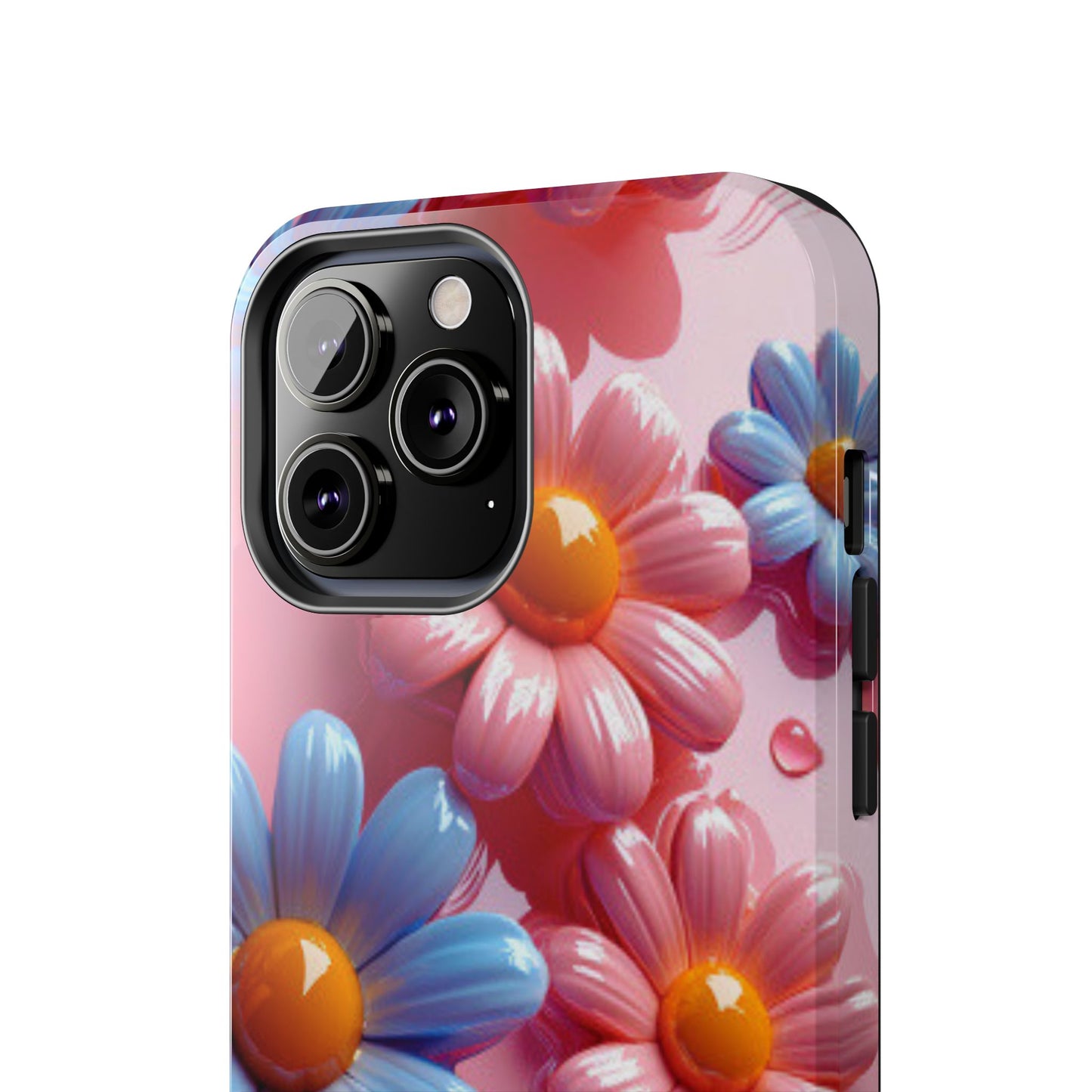 Pastel Daisy 3D iPhone Case – Glossy Pink and Blue Floral Design, Full Protection - BOGO Cases