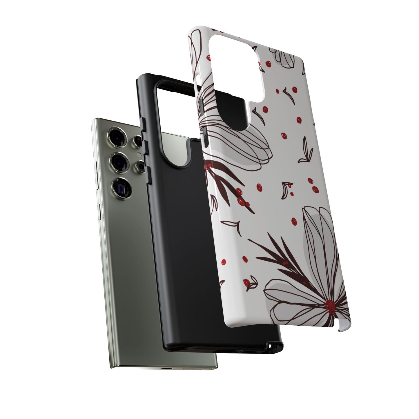 Minimalist Line Art Floral Tough Samsung Galaxy  Case – Bold Red and Black Design, Shockproof Protection
