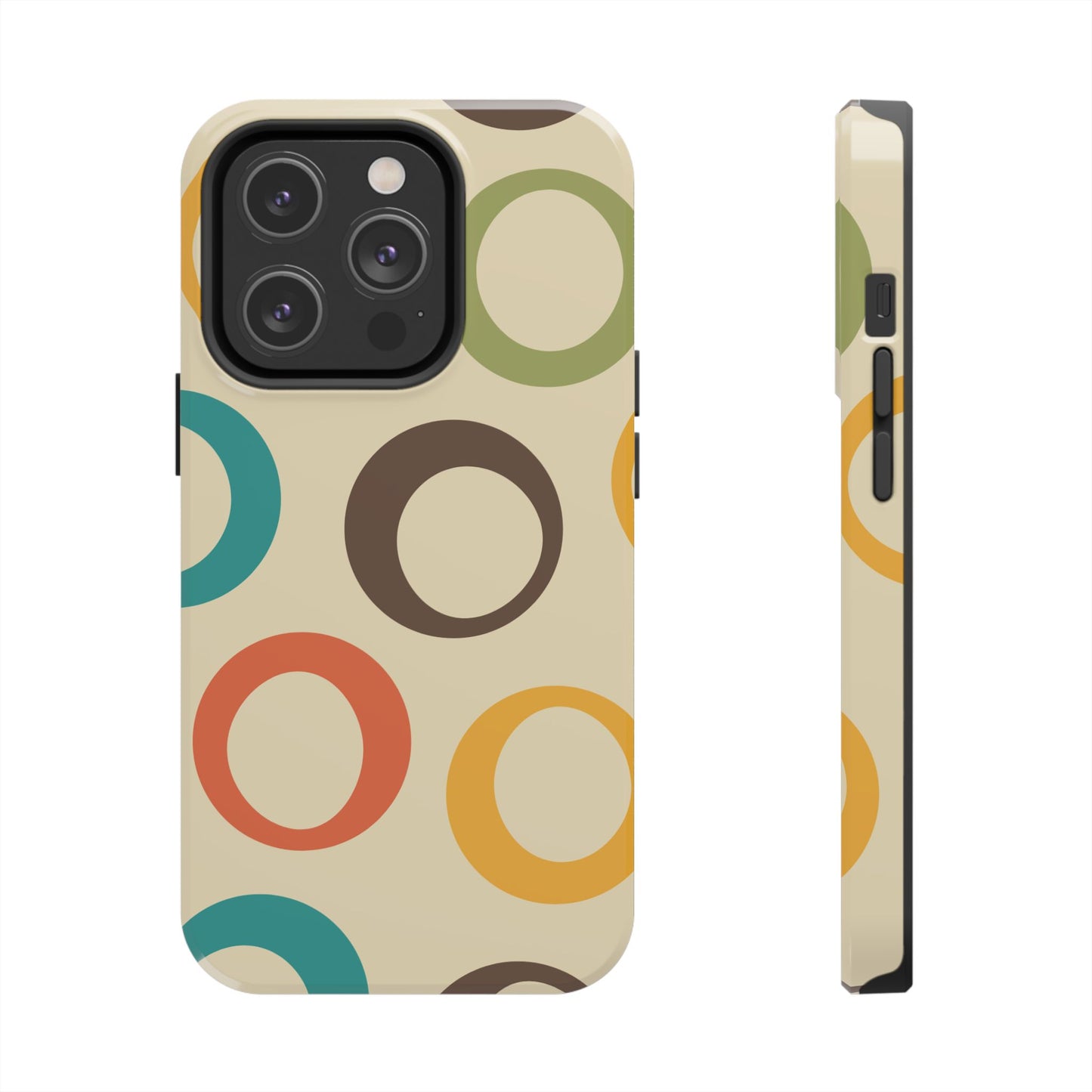 Retro Colorful Rings iPhone Case – Shockproof, Matte Finish, Dual-Layer Protection