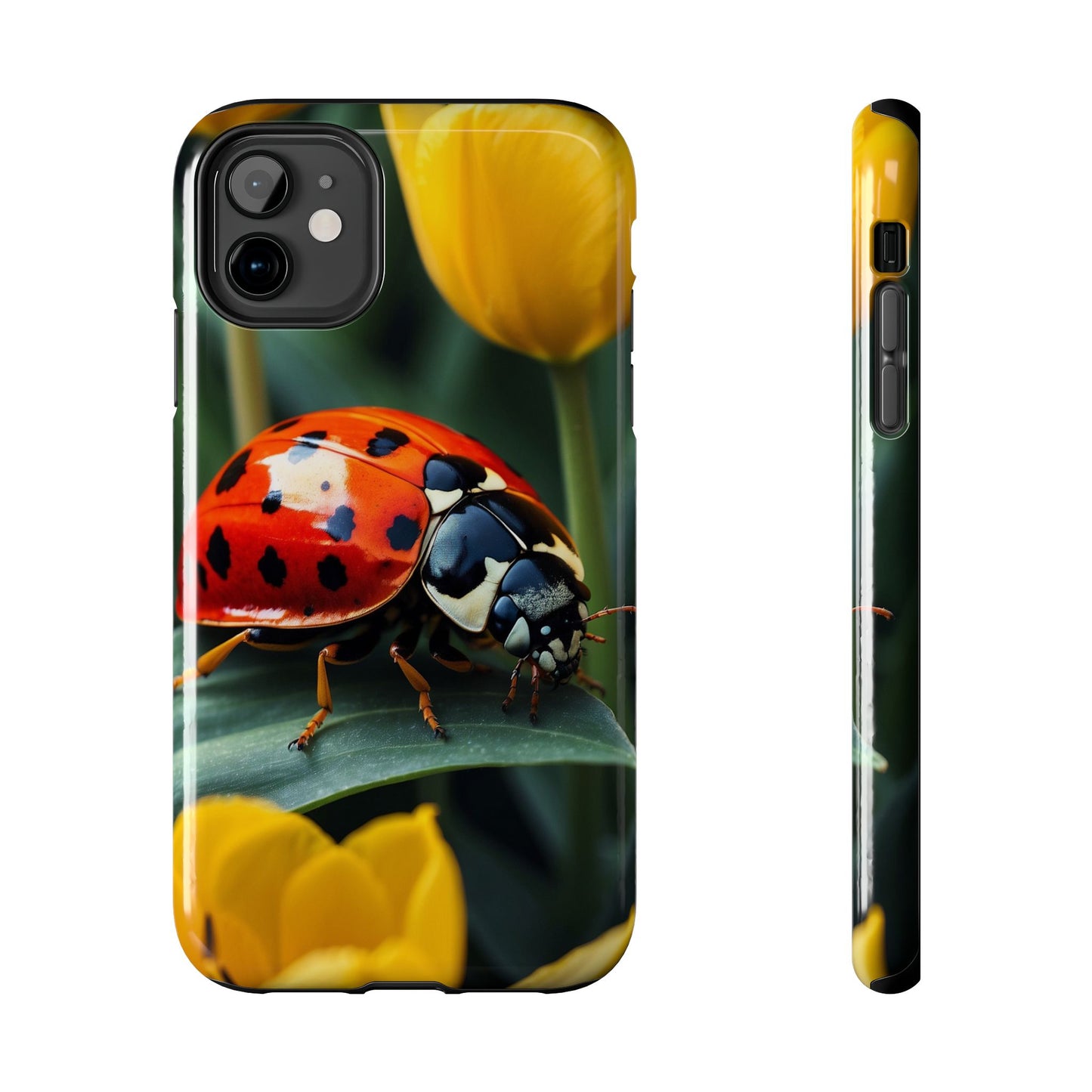 iPhone Case: Vibrant Ladybug Amidst a Lush Yellow Flower Garden