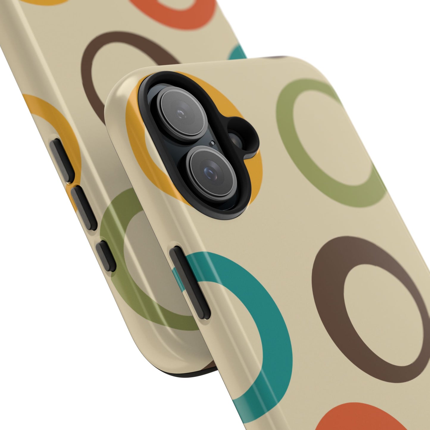Retro Colorful Rings iPhone Case – Shockproof, Matte Finish, Dual-Layer Protection