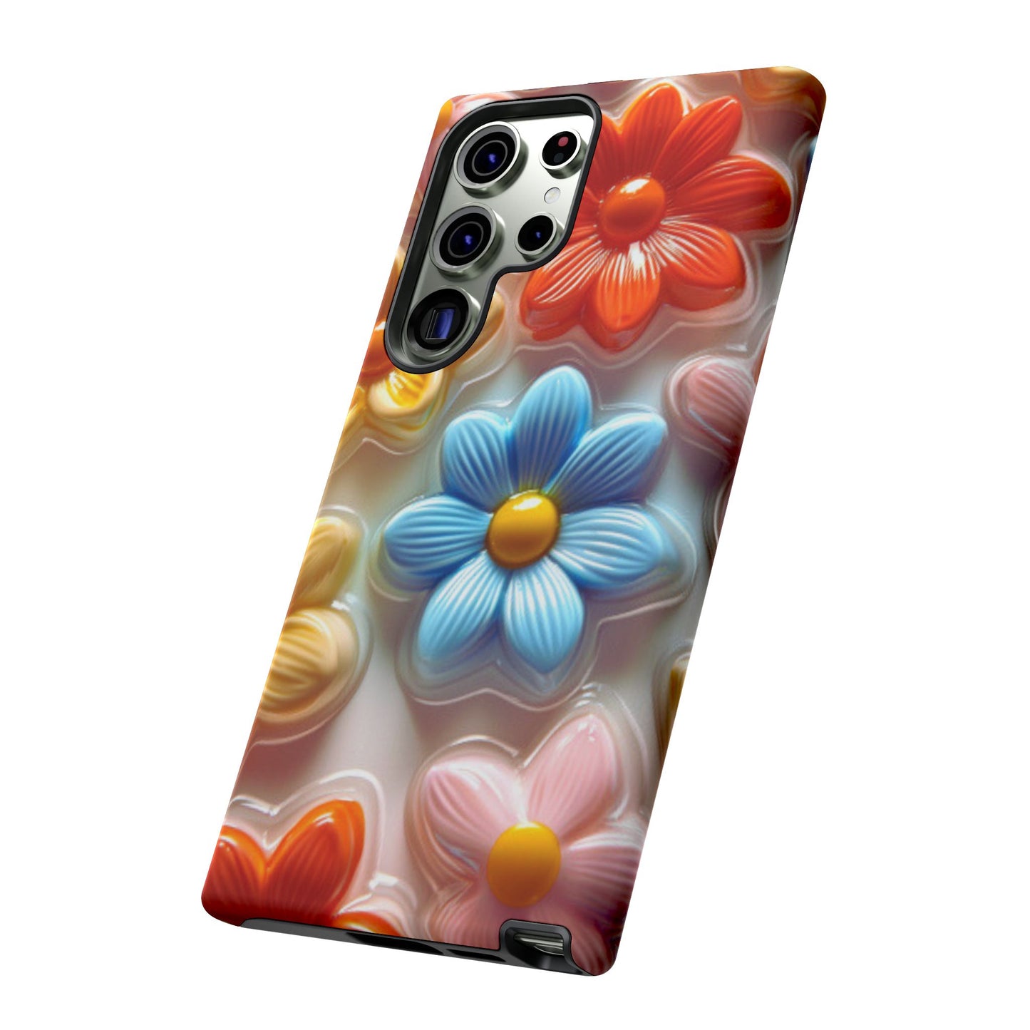 Glossy Retro Flower Samsung Galaxy Case – Colorful 3D Floral Design, Durable Protection