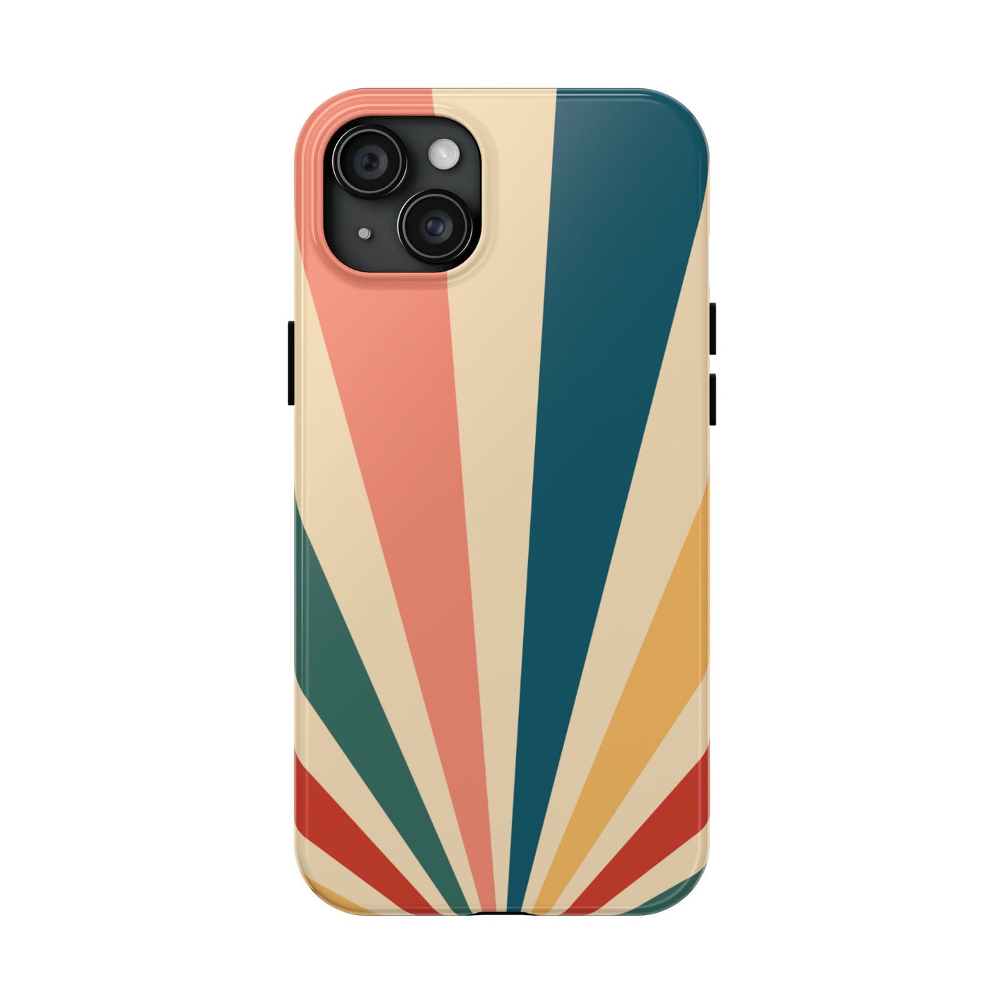 Retro Sunbeam iPhone Case – 70s-Inspired Radiating Stripes in Coral, Teal, and Mustard