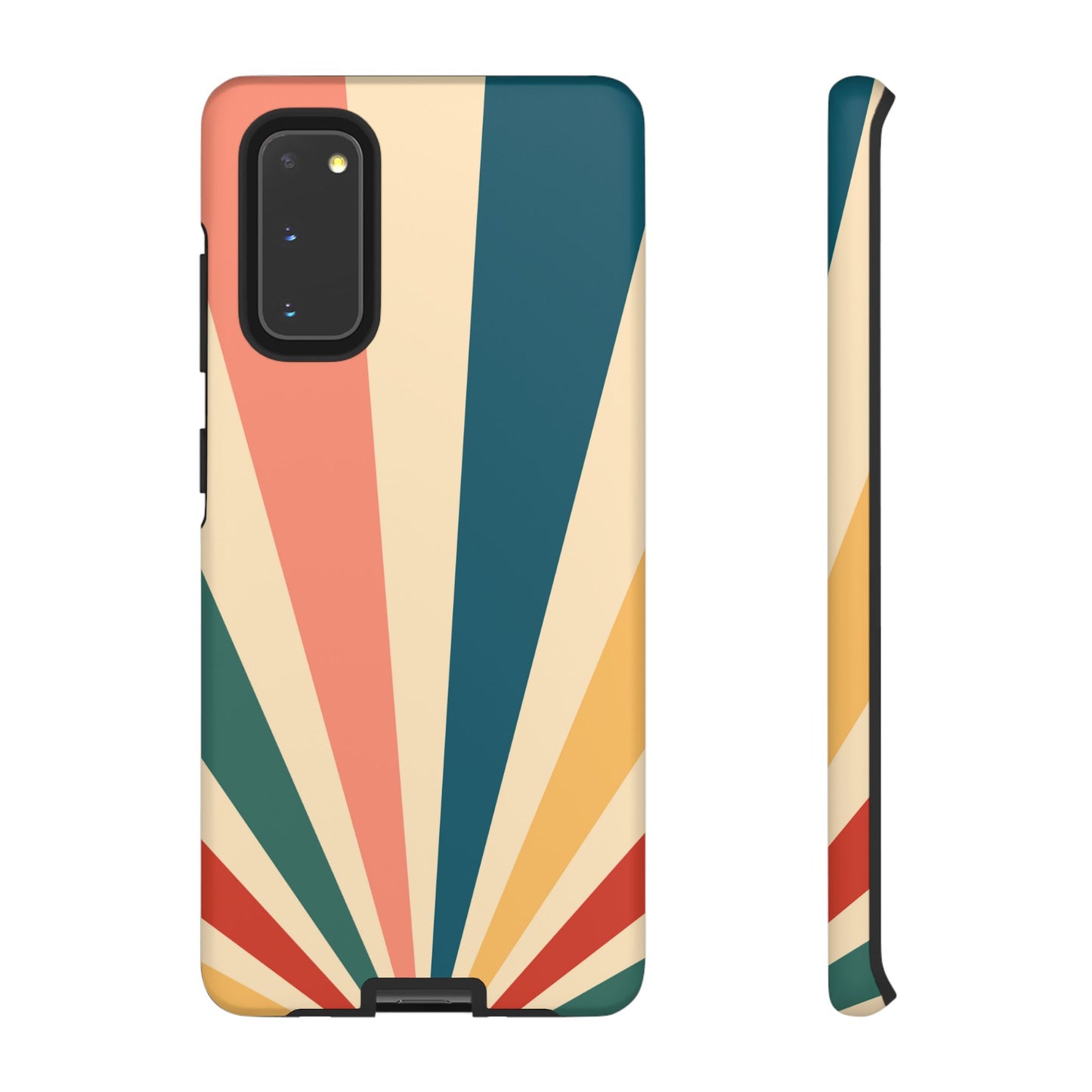 Retro Sunbeam Samsung Galaxy Case – 70s-Inspired Radiating Stripes in Coral, Teal, and Mustard