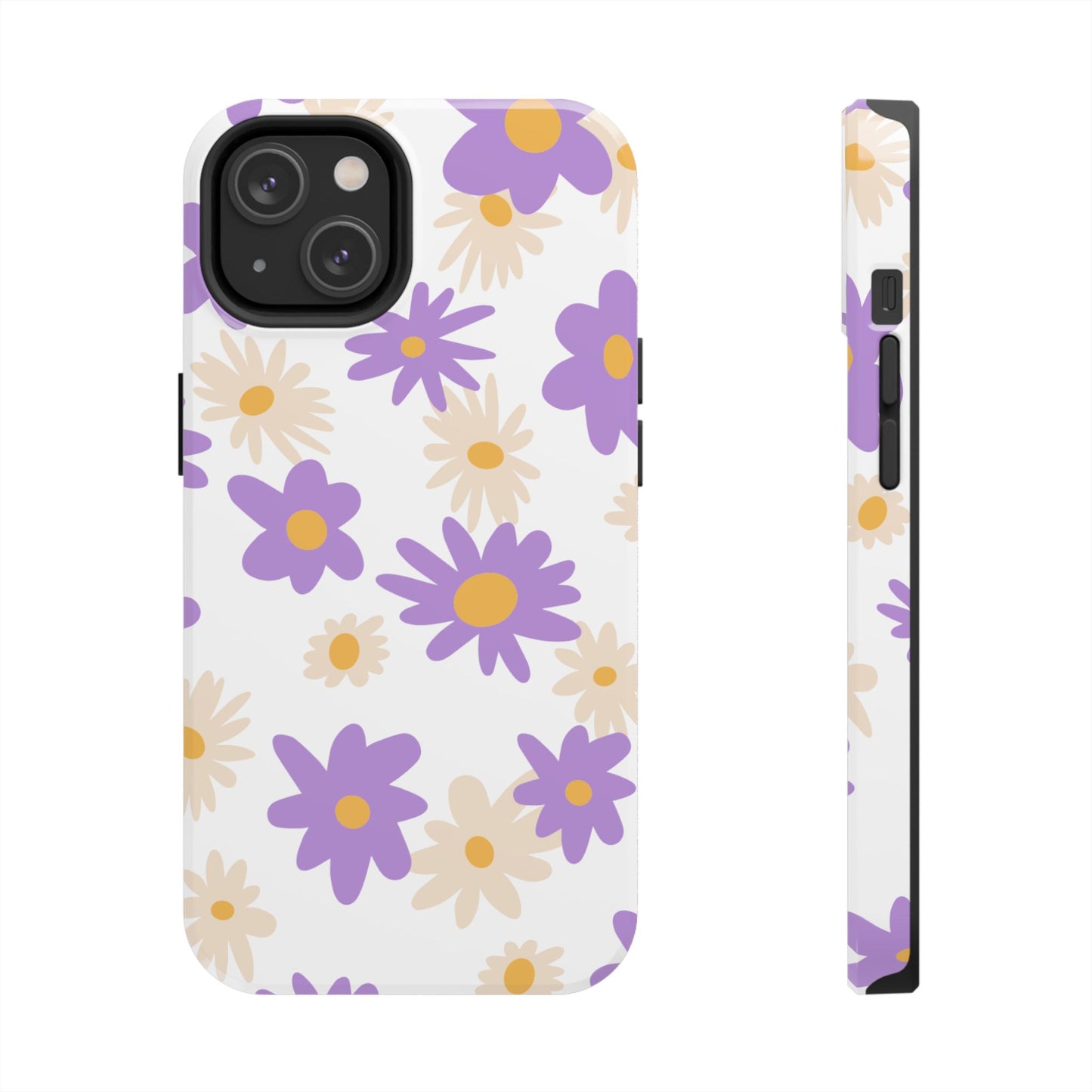 Retro Daisy Flower iPhone Case – Pastel Purple & Cream Floral Design with Matte Finish