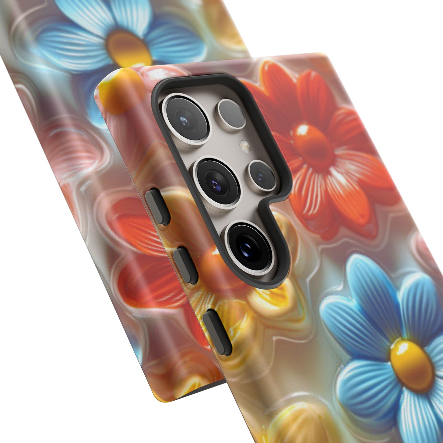 Glossy Retro Flower Samsung Galaxy Case – Colorful 3D Floral Design, Durable Protection