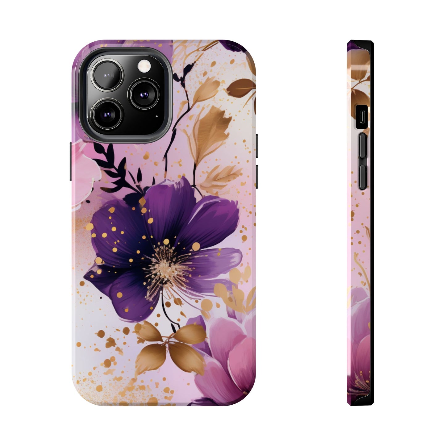Elegant Purple & Gold Floral iPhone Case - Luxe Flower Design