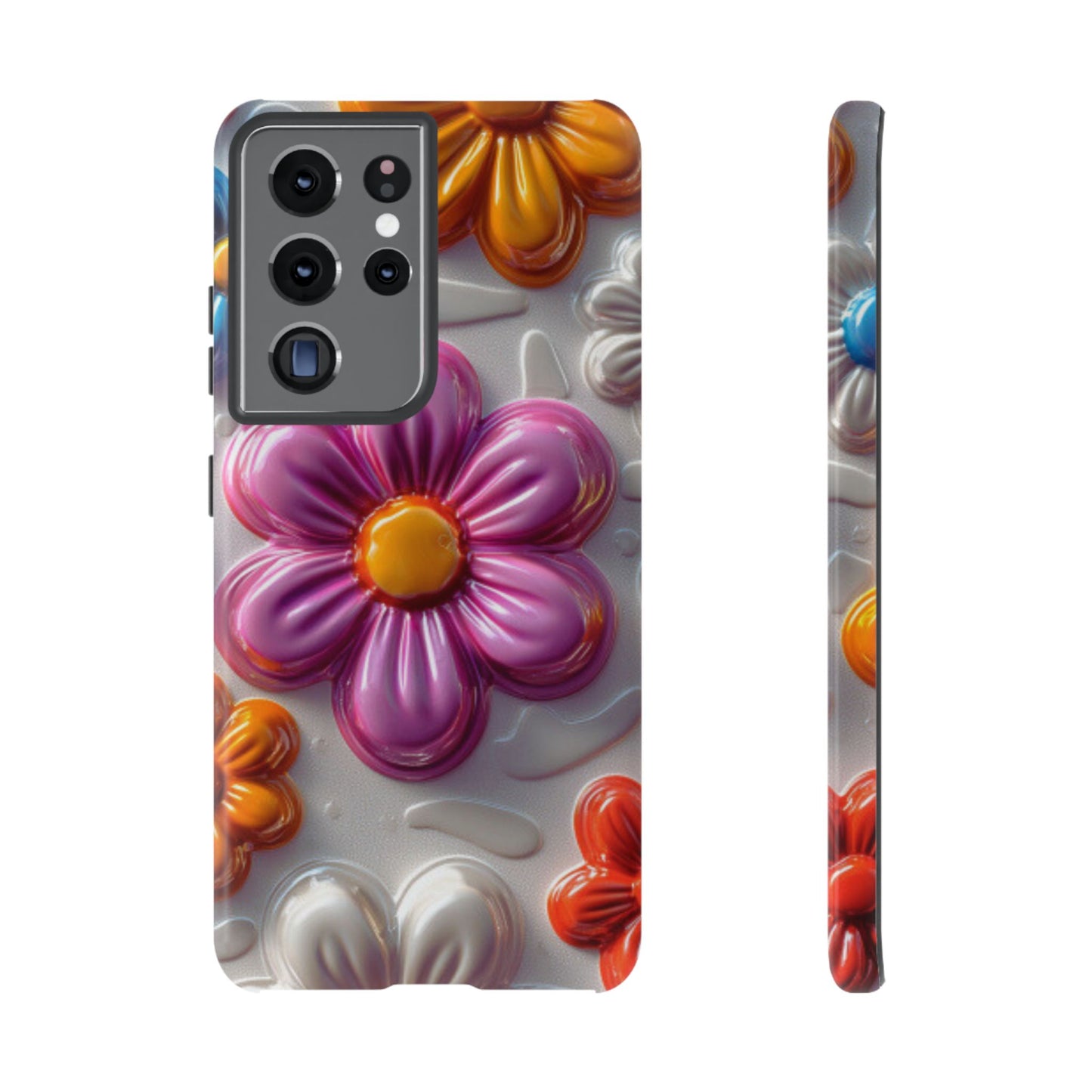 Glossy 3D Floral Samsung Galaxy  Case – Colorful Flower Pattern, Durable Protection