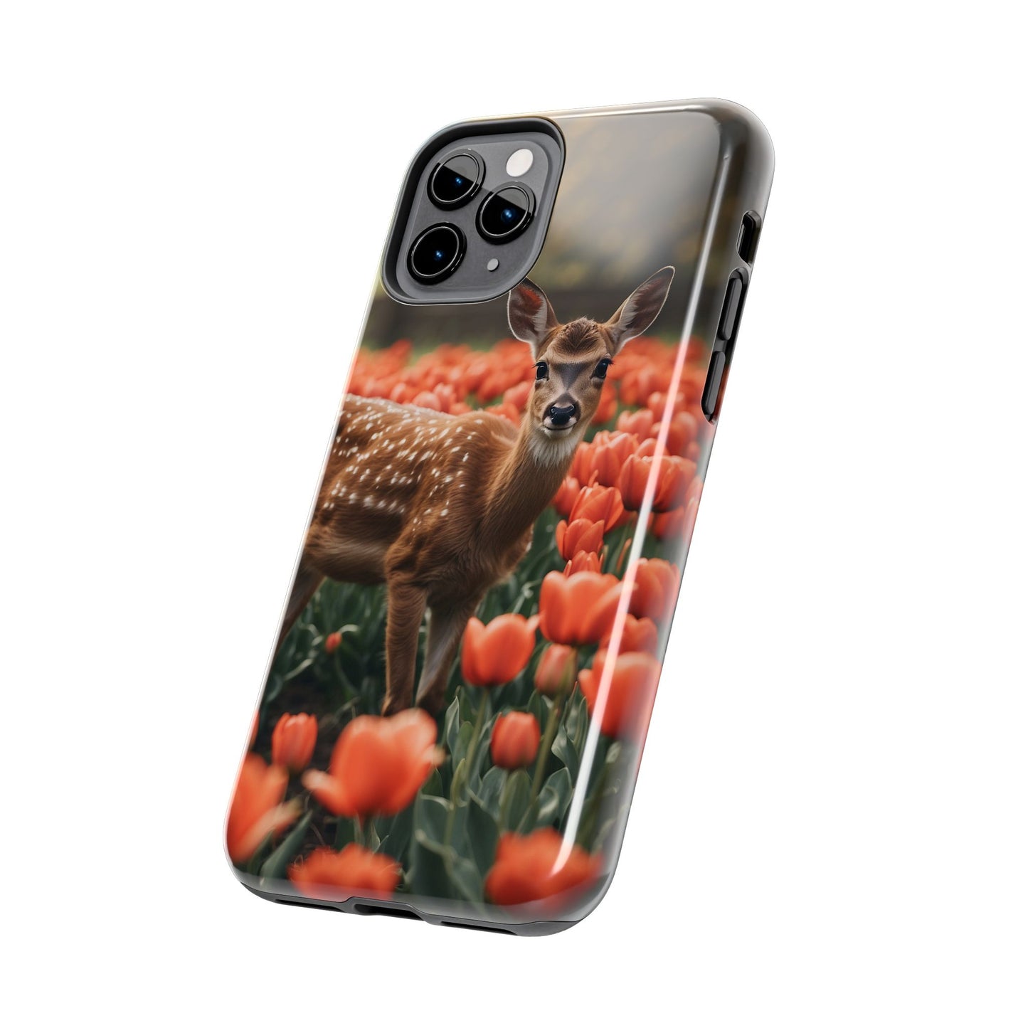 Fawn Among Tulips iPhone Case