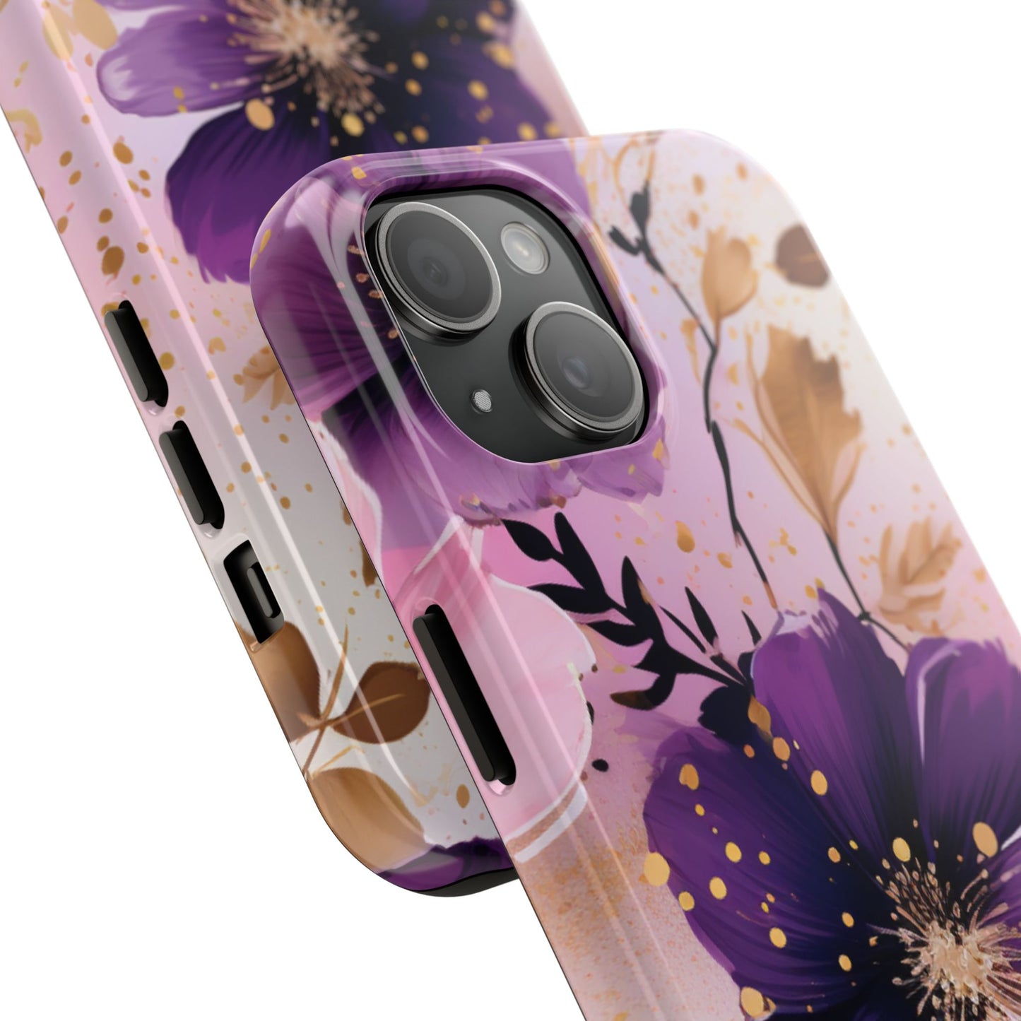 Elegant Purple & Gold Floral iPhone Case - Luxe Flower Design