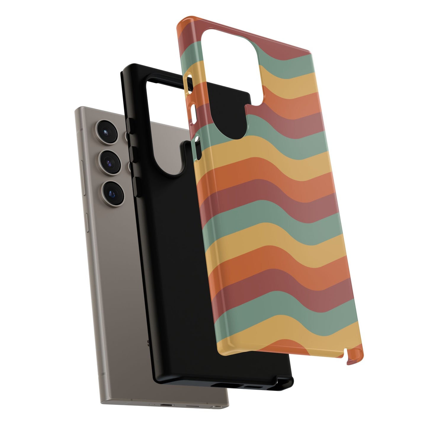Retro Vibe Wavy Stripes Samsung Galaxy Case – 70s-Inspired in Teal, Orange, and Rust
