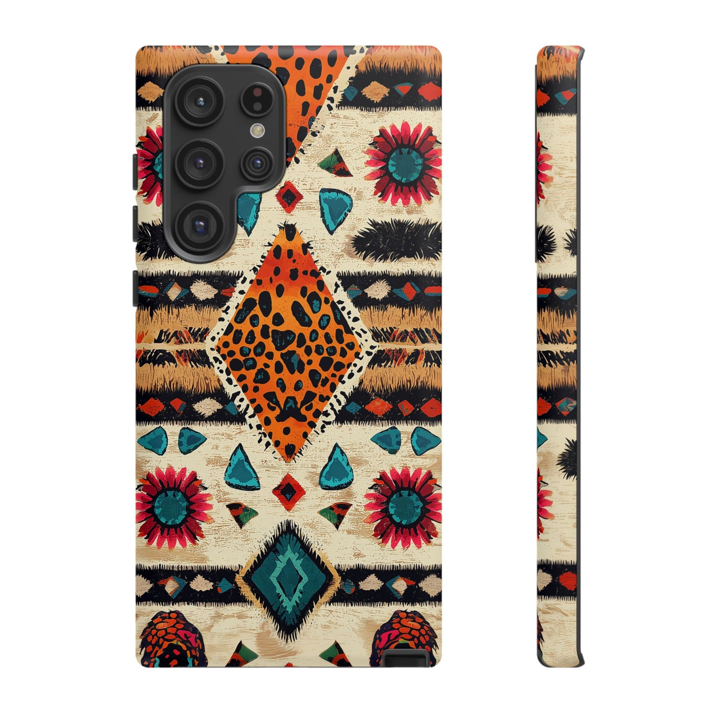 Wild Boho Leopard Print & Floral Tough Samsung Galaxy  Case – Eclectic Tribal Design, Dual-Layer Protection