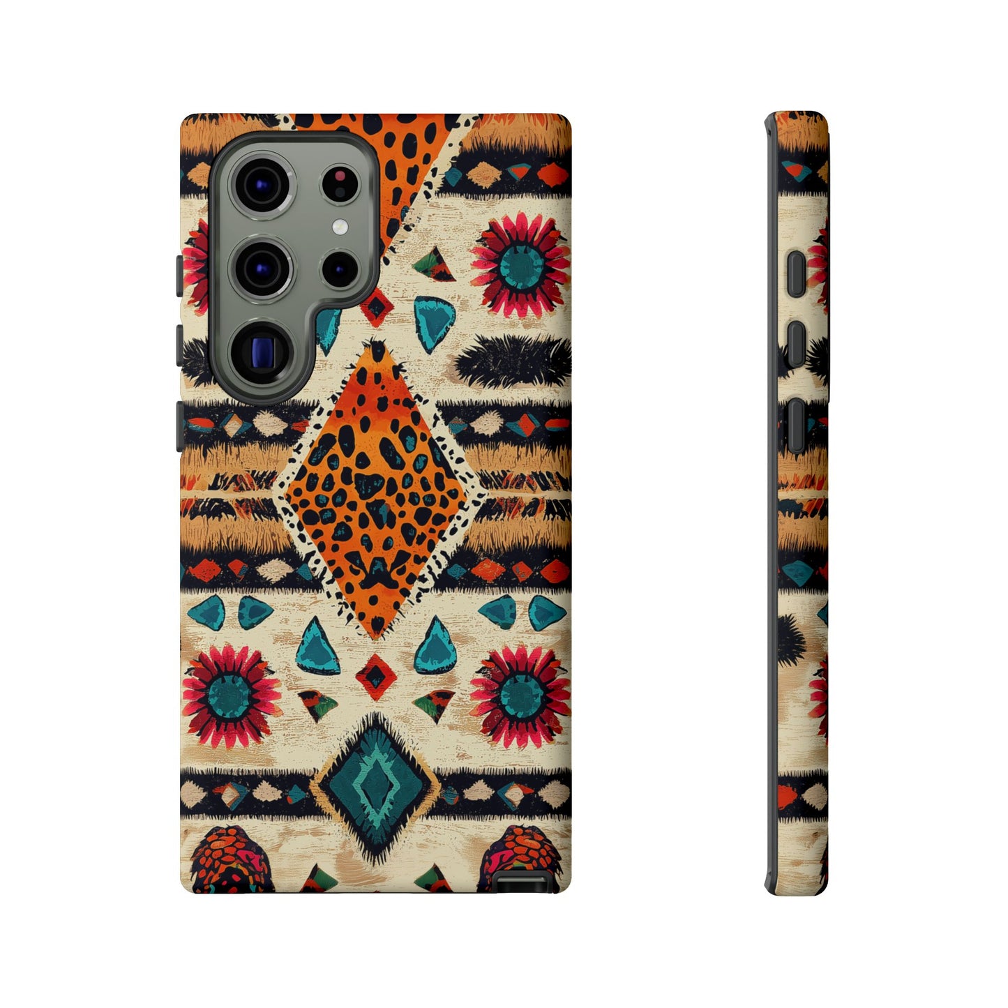 Wild Boho Leopard Print & Floral Tough Samsung Galaxy  Case – Eclectic Tribal Design, Dual-Layer Protection