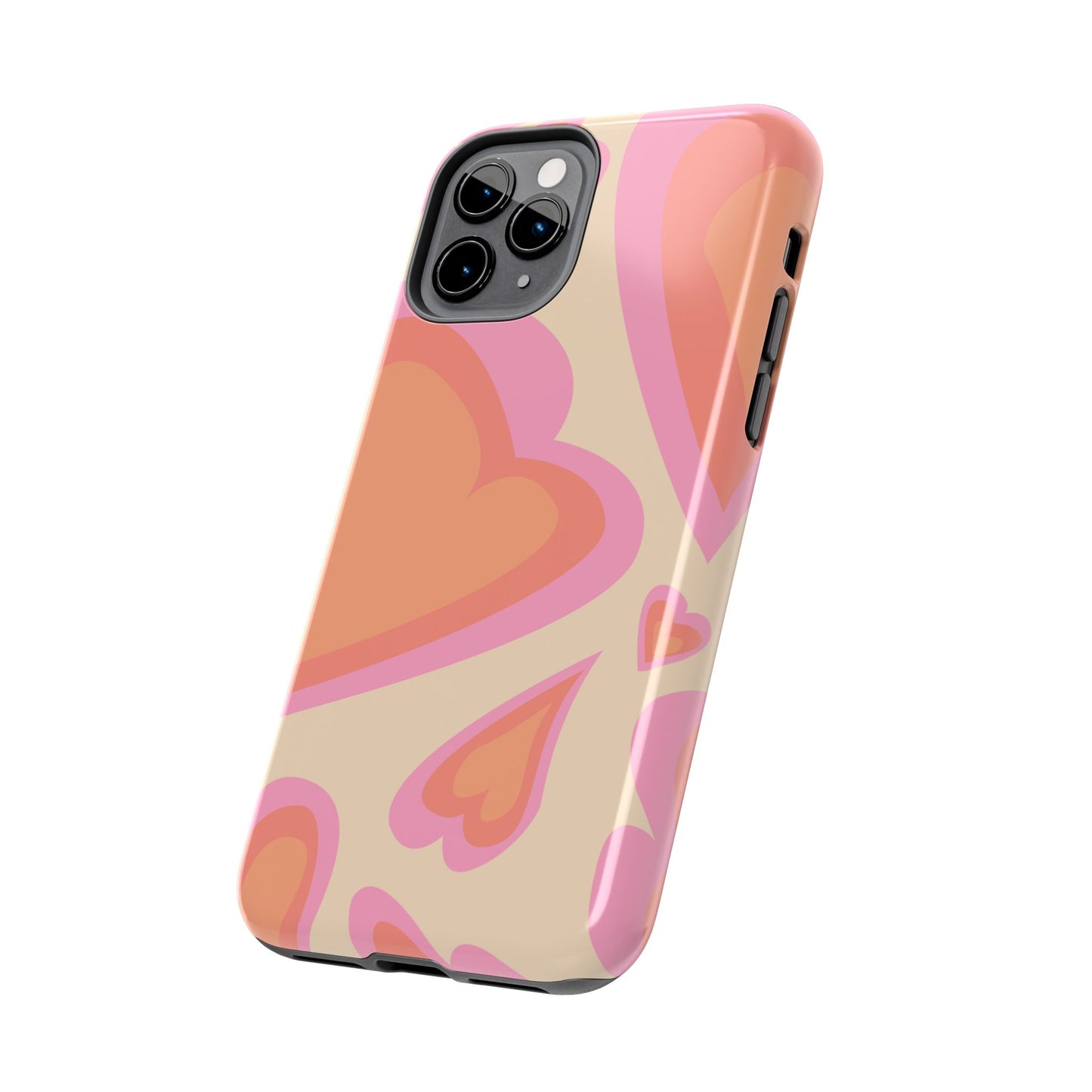 Retro Pink Hearts iPhone Case – Shock-Resistant, Matte Finish, Dual-Layer Protection