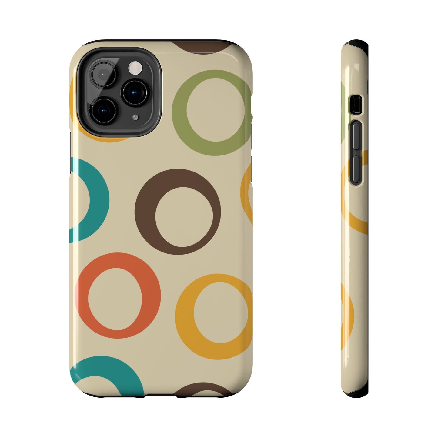Retro Colorful Rings iPhone Case – Shockproof, Matte Finish, Dual-Layer Protection