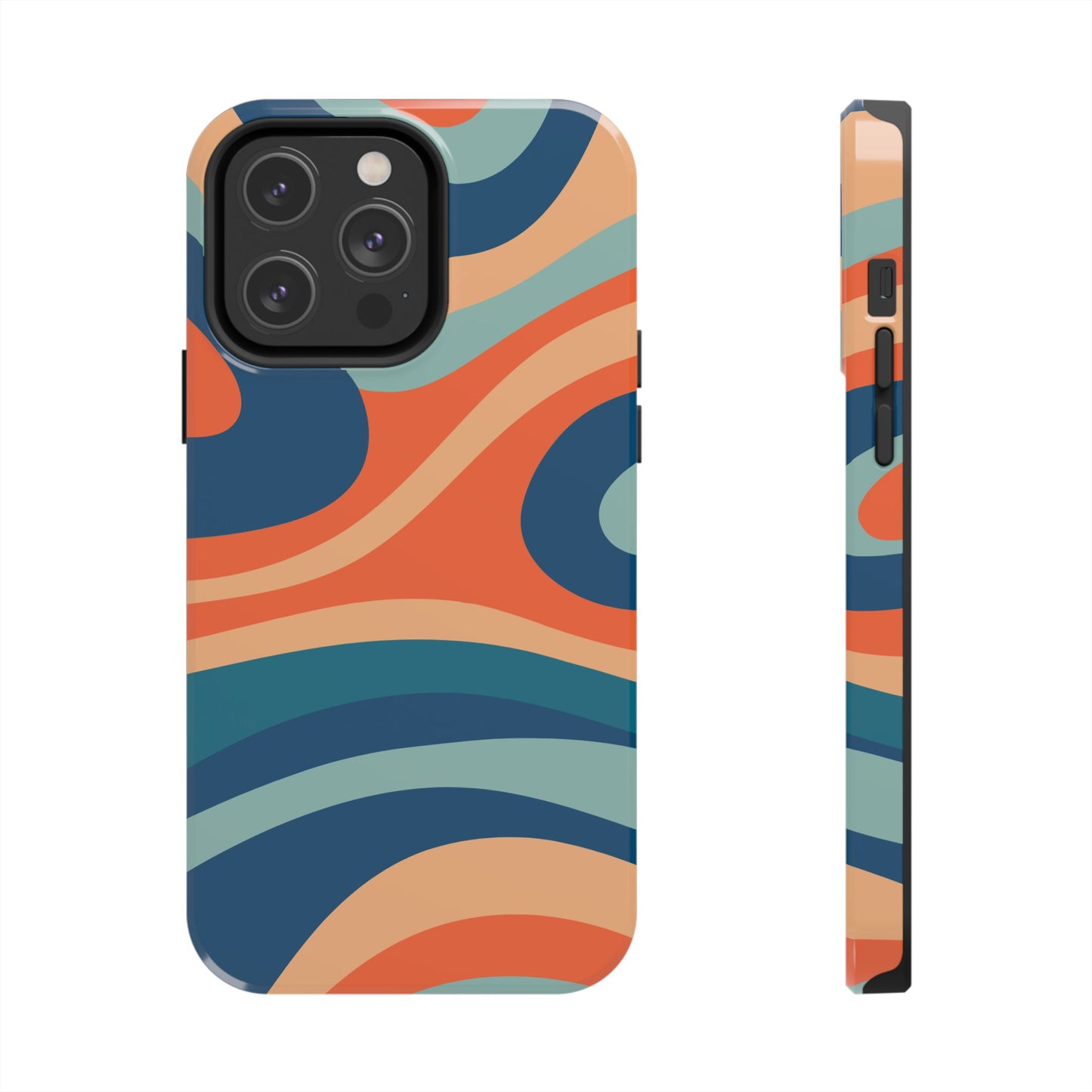 Retro Vibe Wavy Stripes iPhone Case – 70s-Inspired in Teal, Orange, and Rust