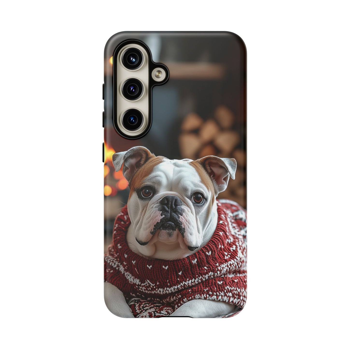 Cozy Bulldog in Sweater Samsung Galaxy Case – Festive Fireplace Protective Cove