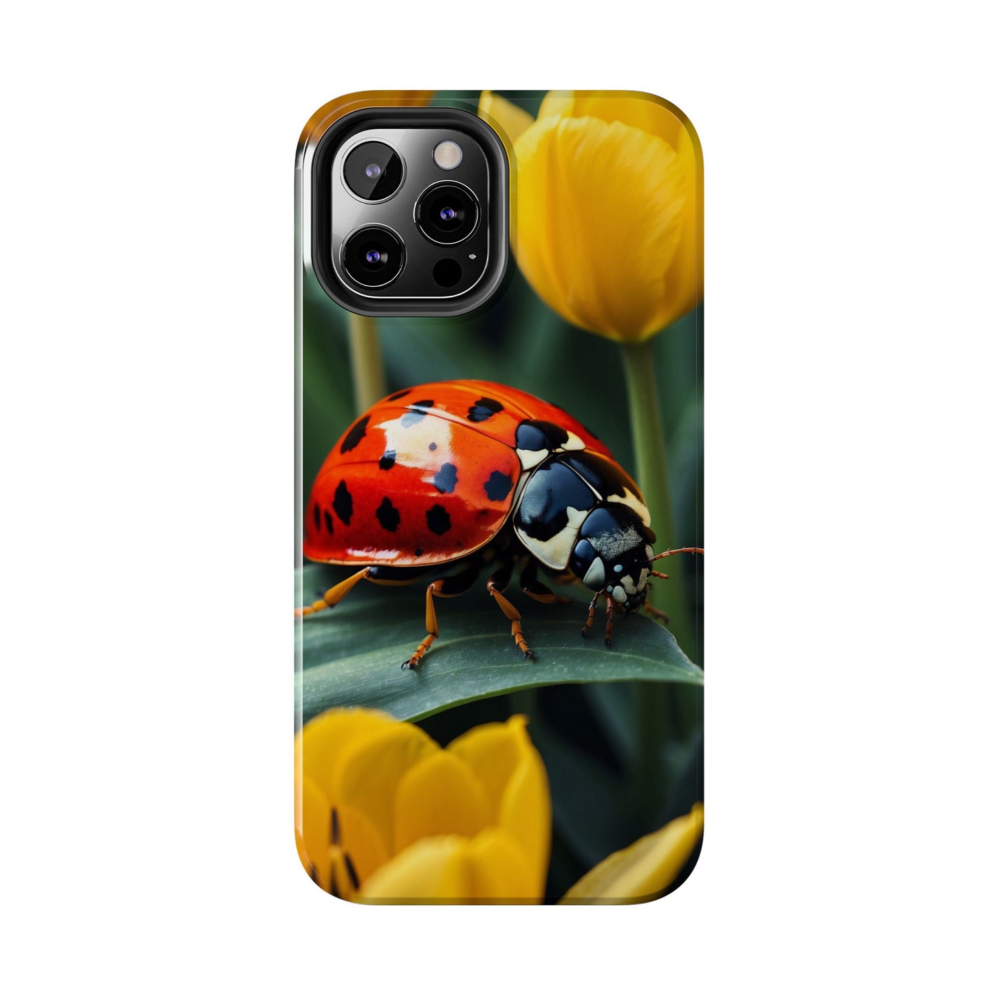 iPhone Case: Vibrant Ladybug Amidst a Lush Yellow Flower Garden