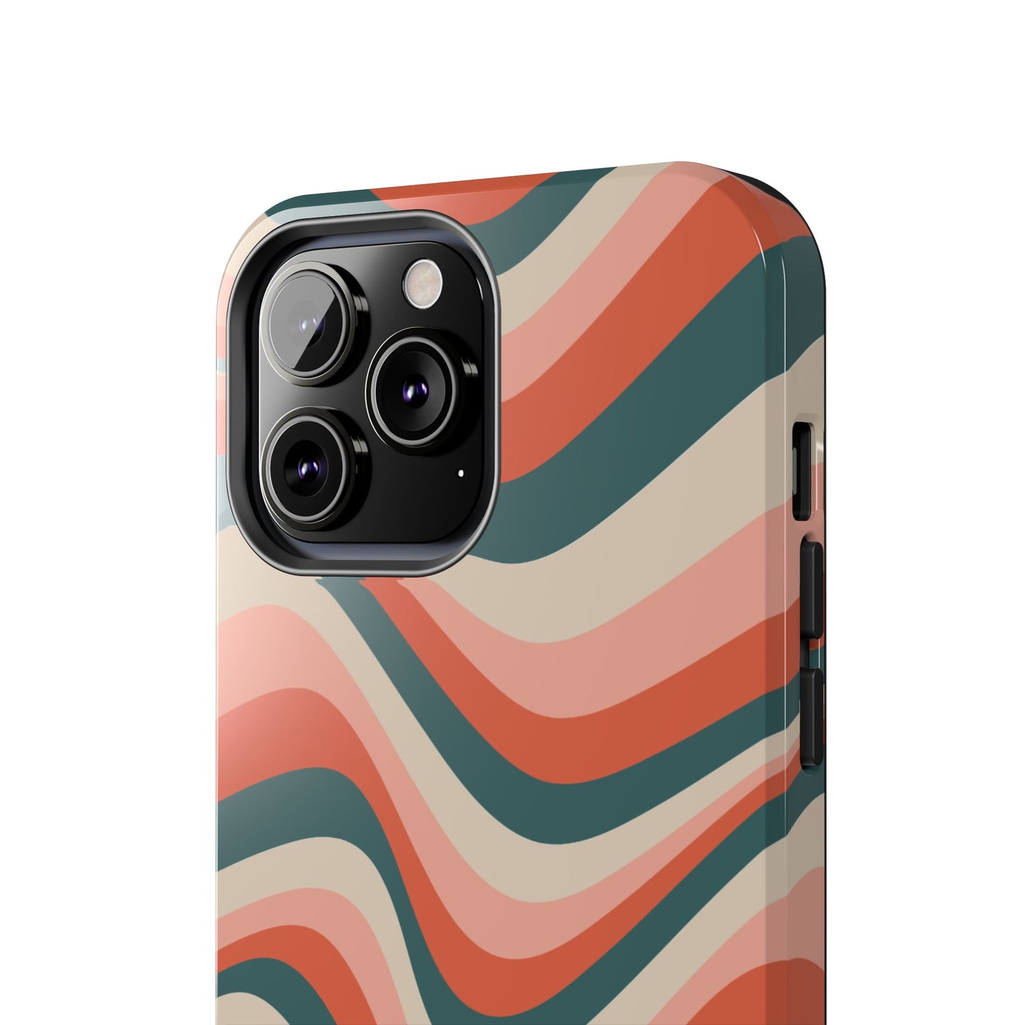Groovy Waves iPhone Case – Retro 70s-Inspired Stripes in Coral, Cream, and Teal