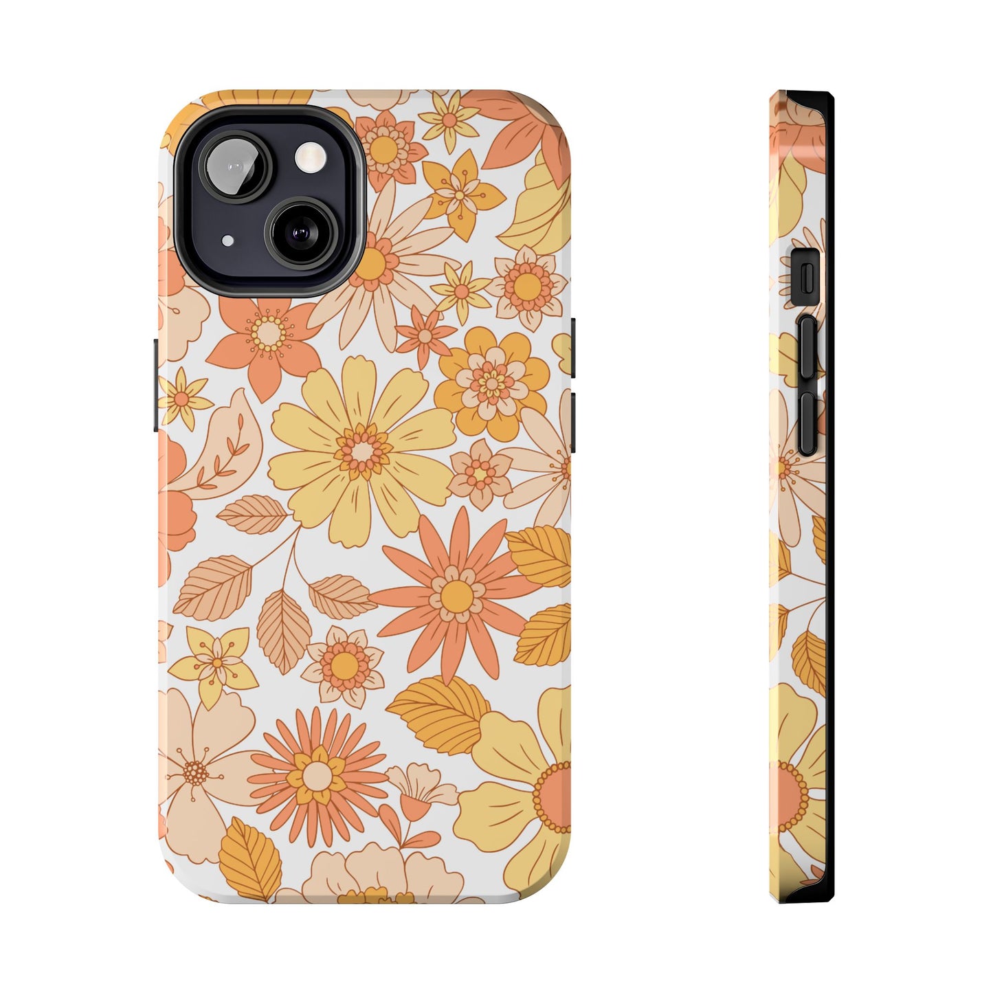 Vintage Floral Bloom iPhone Case – Warm Orange & Yellow Retro Flower Design with Matte Finish