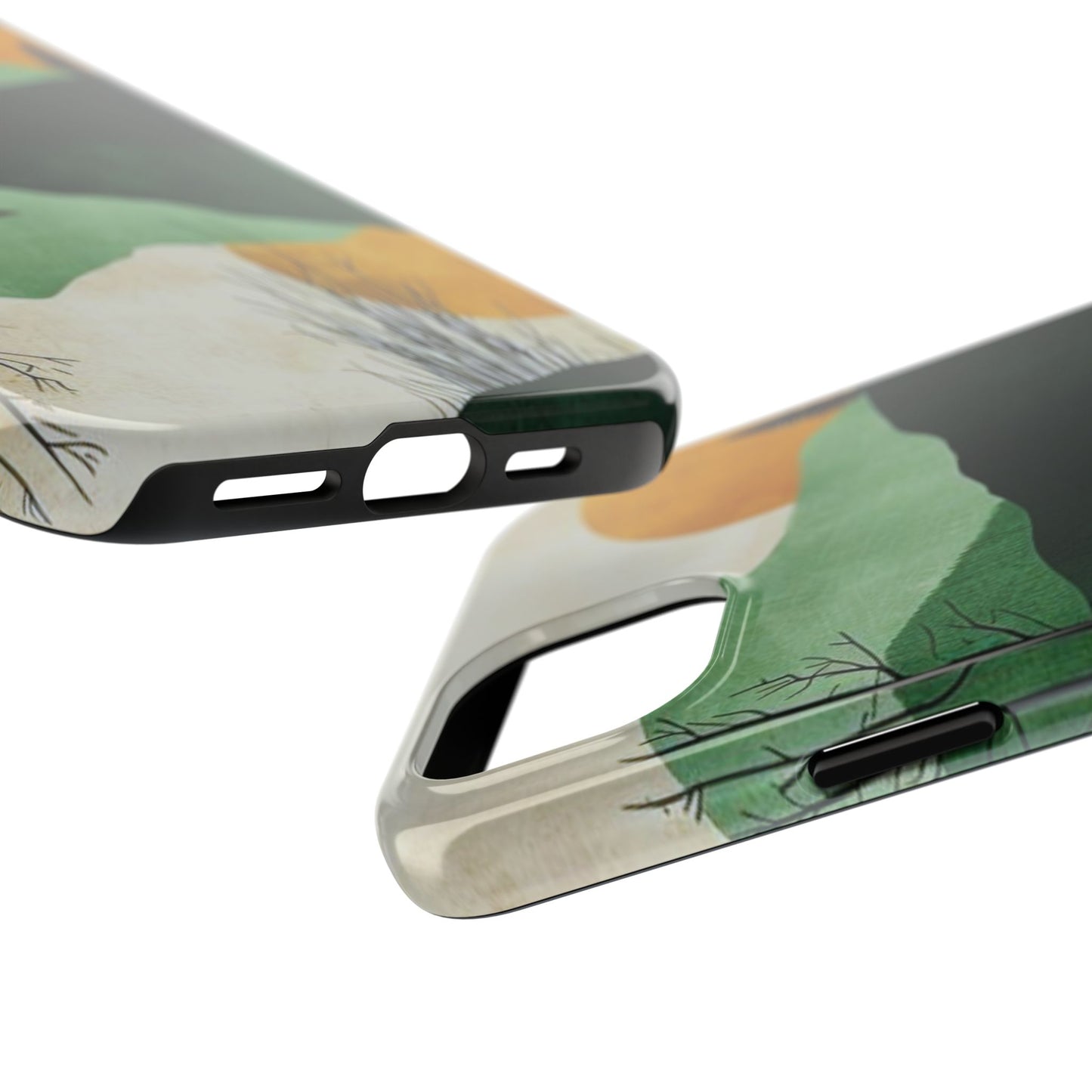 Retro Mountain Sunrise iPhone Case – Minimalist Landscape Design, Dual - Layer Protection - BOGO Cases