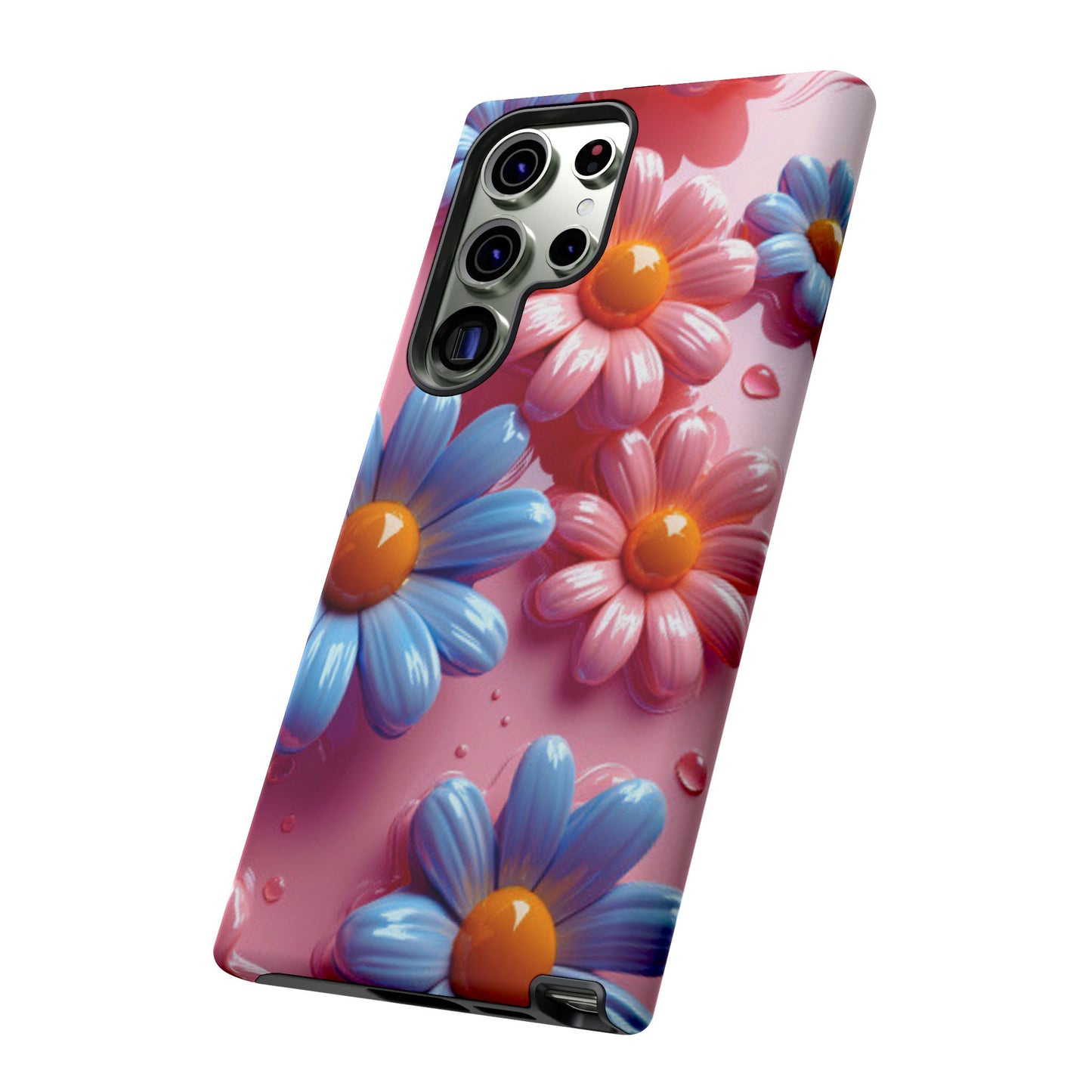 Pastel Daisy 3D Samsung Galaxy  Case – Glossy Pink and Blue Floral Design, Full Protection