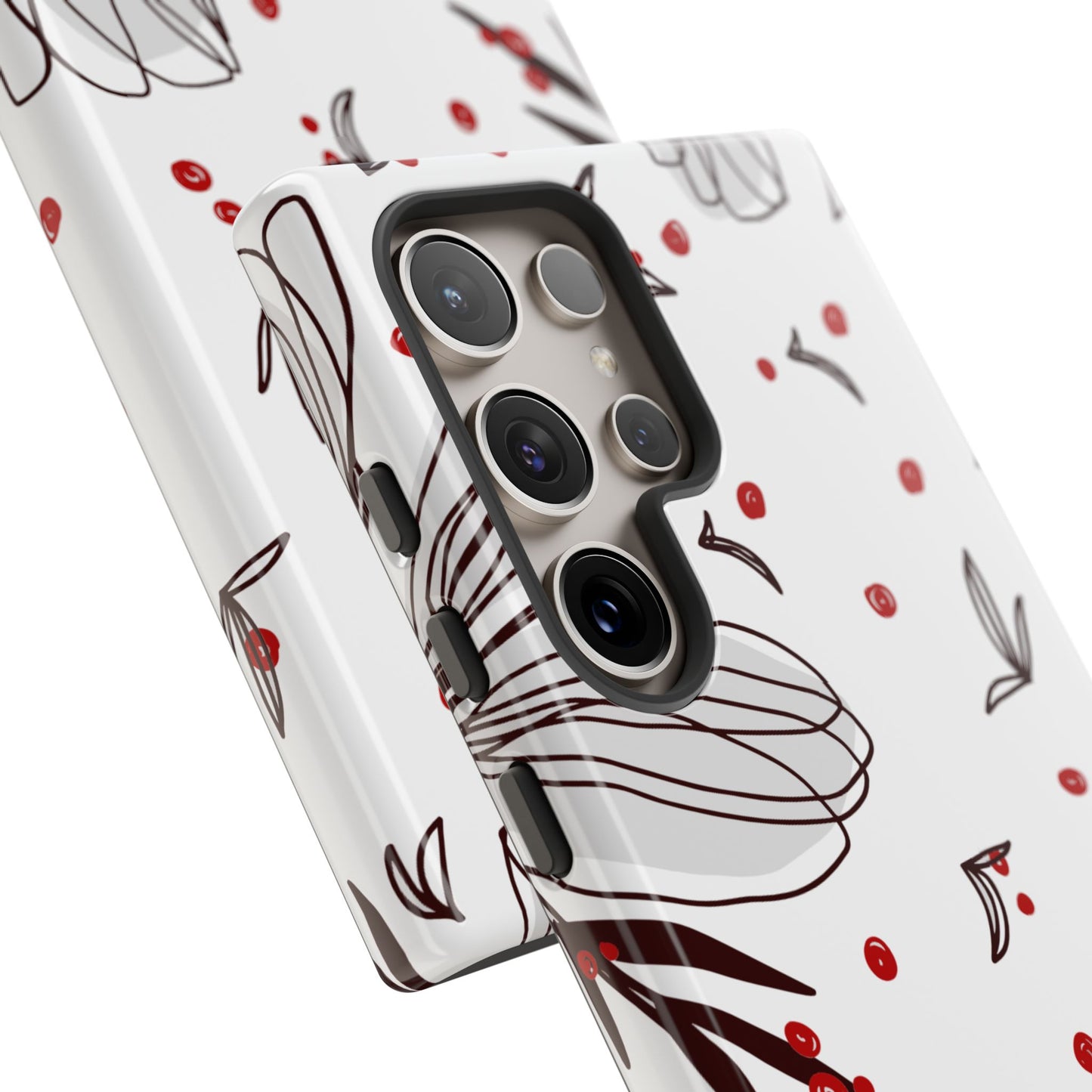 Minimalist Line Art Floral Tough Samsung Galaxy  Case – Bold Red and Black Design, Shockproof Protection