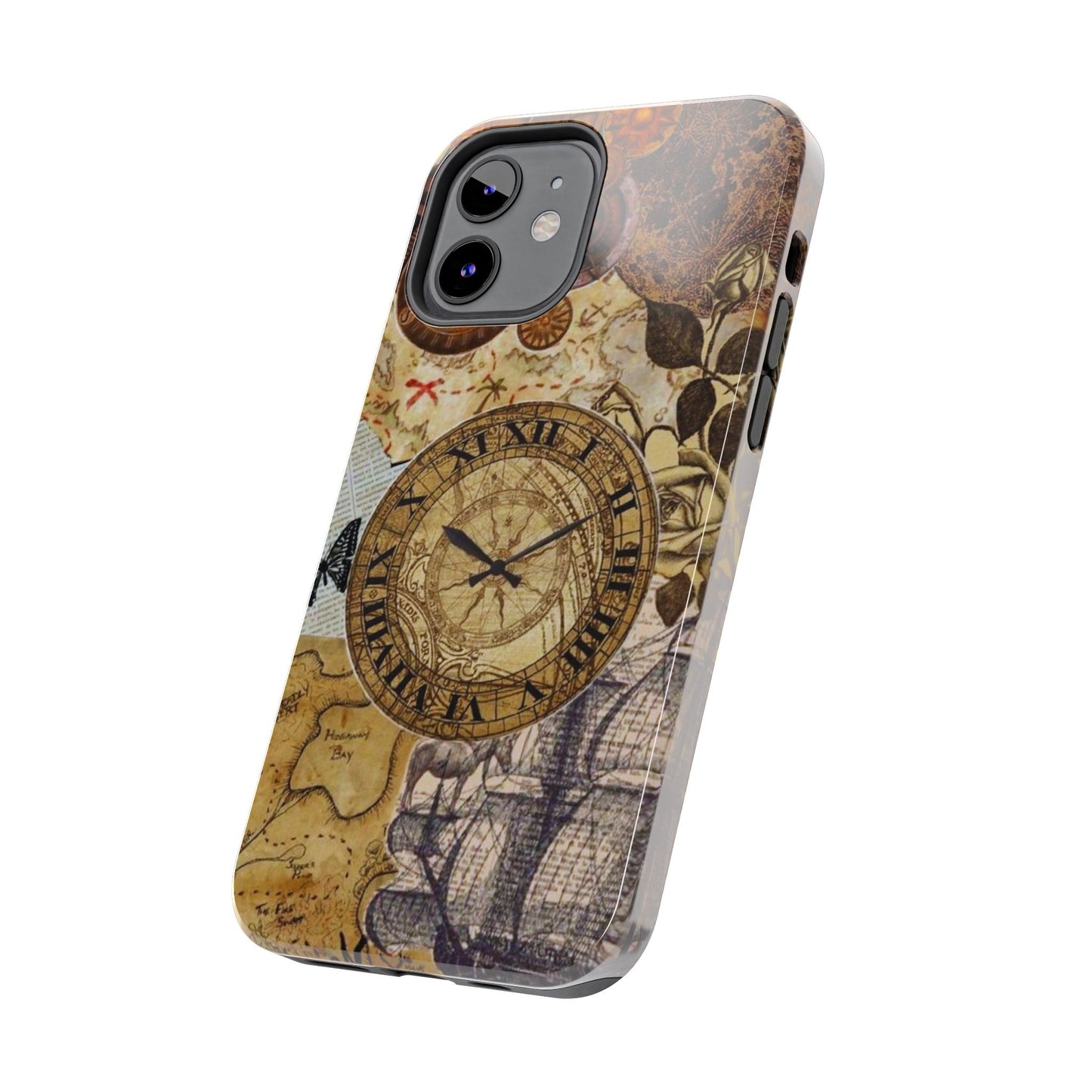 Steampunk Vintage Adventure iPhone Case – Dual - Layer Protection with Antique Map and Clock Design - BOGO Cases