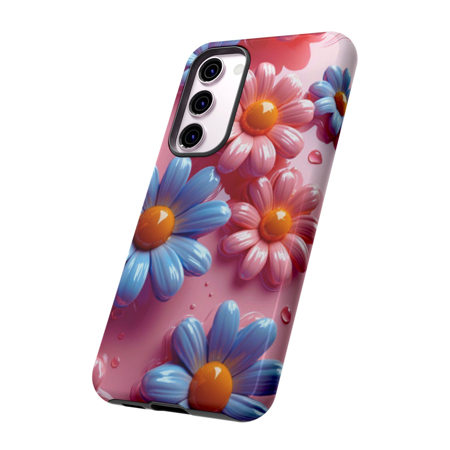 Pastel Daisy 3D Samsung Galaxy  Case – Glossy Pink and Blue Floral Design, Full Protection
