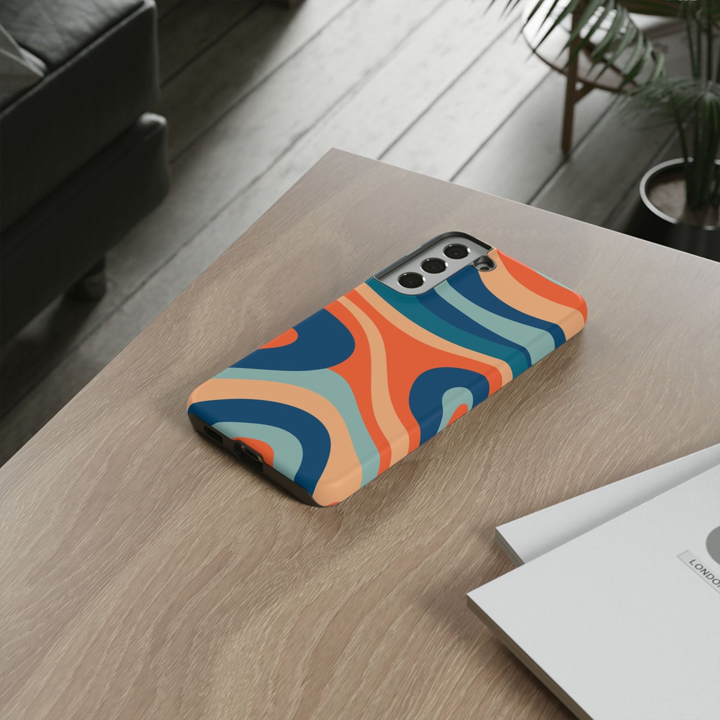 Retro Vibe Wavy Stripes Samsung Galaxy Case – 70s-Inspired in Teal, Orange, and Rust