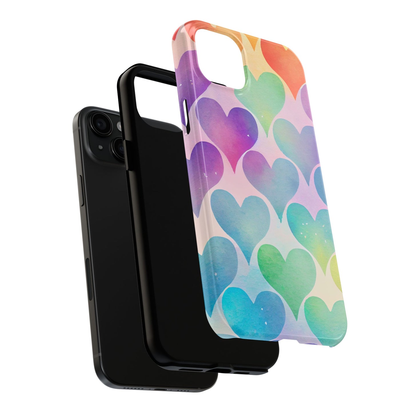Rainbow Hearts Watercolor iPhone Case – Slim Design, Glossy Finish