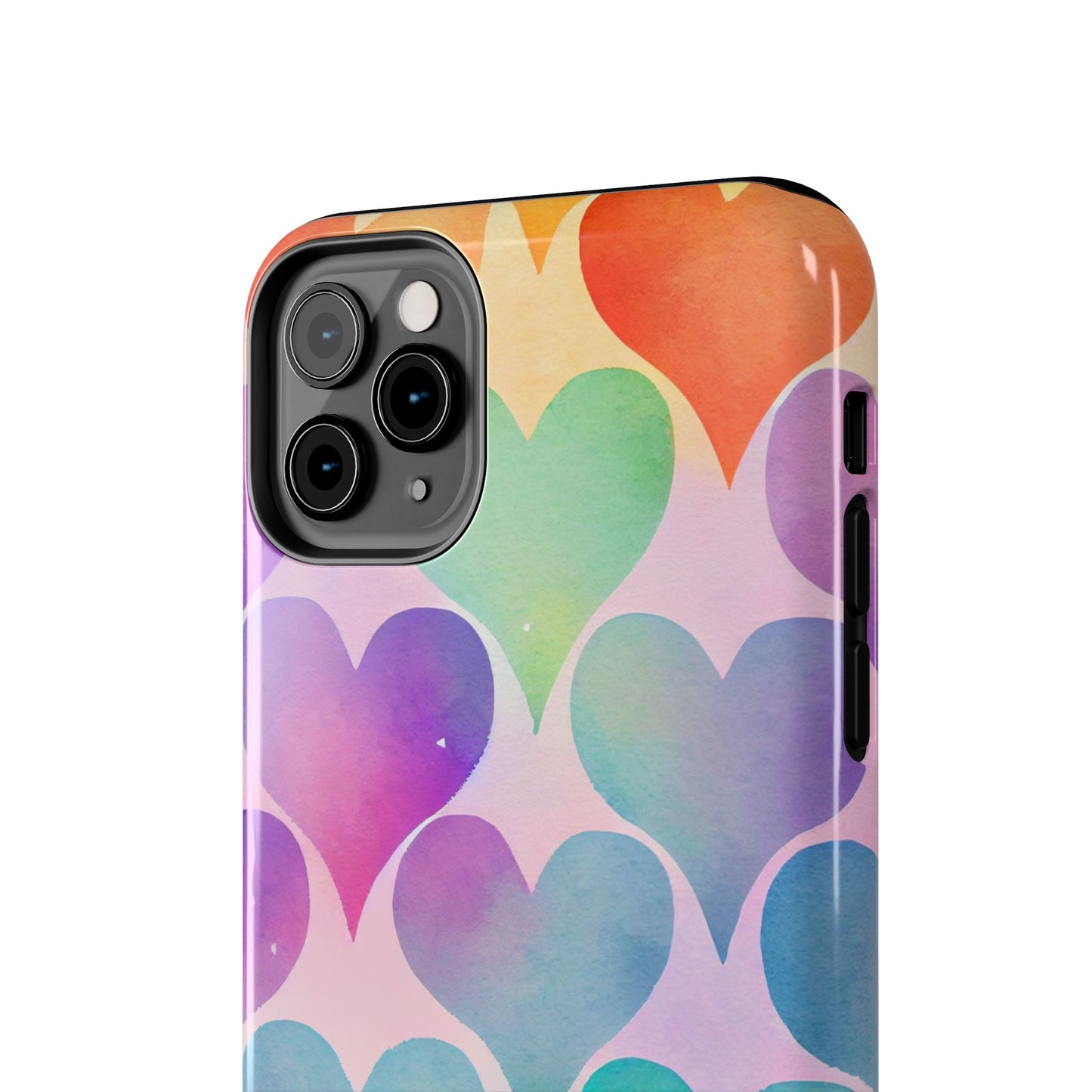 Rainbow Hearts Watercolor iPhone Case – Slim Design, Glossy Finish