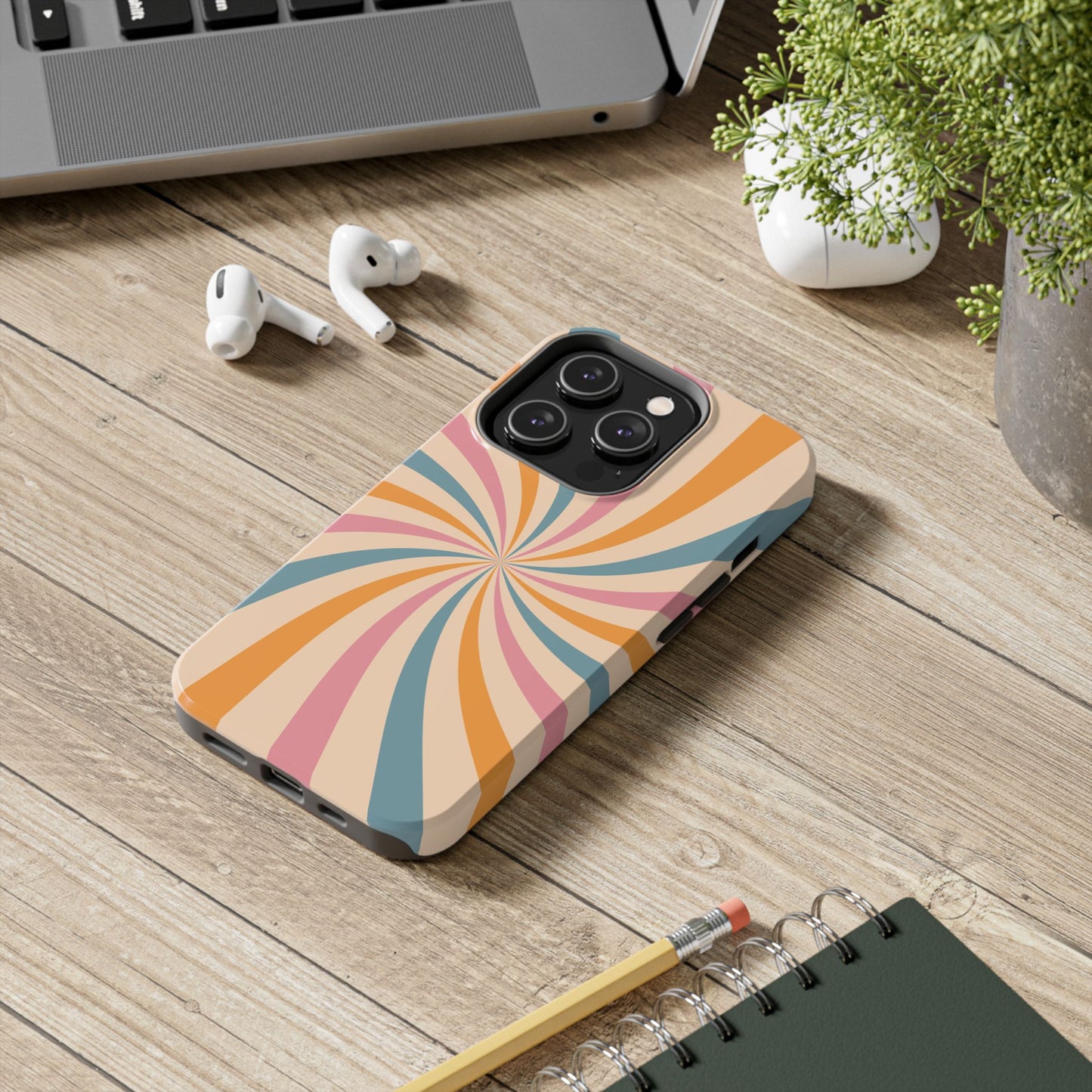 Retro Swirl Pattern iPhone Case – Bold 70s Vibe in Pink, Orange, and Teal
