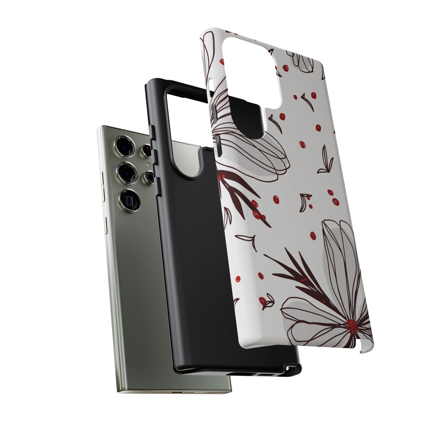 Minimalist Line Art Floral Tough Samsung Galaxy  Case – Bold Red and Black Design, Shockproof Protection
