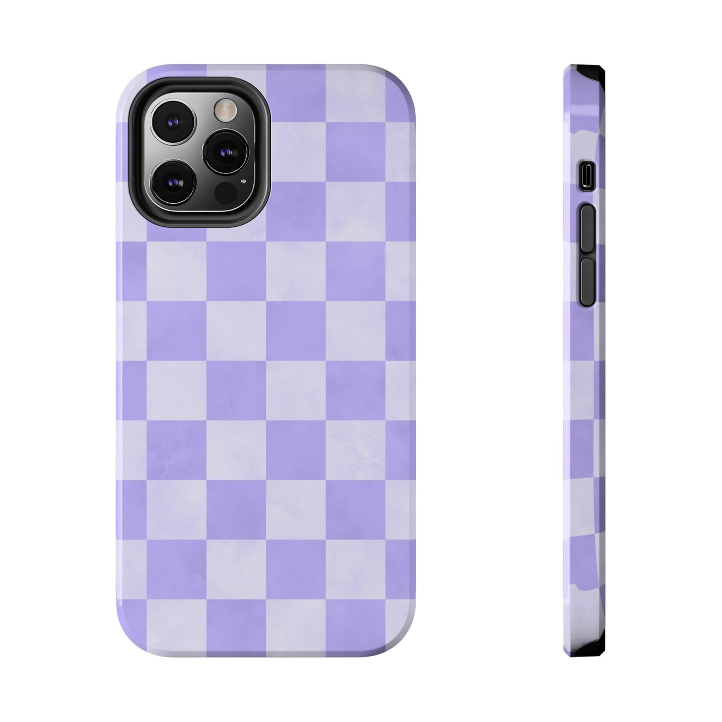 Lavender Checkerboard iPhone Case – Shockproof, Smooth Matte Finish, Dual-Layer Design