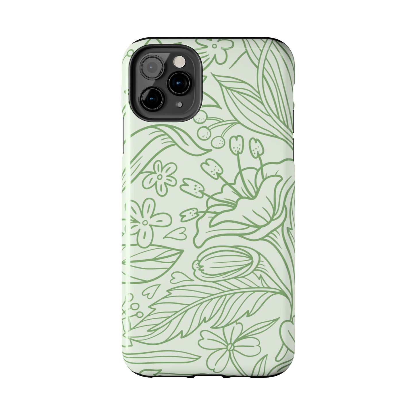 Sage Green Floral Line Art Tough iPhone Case – Minimalist Botanical Design with Dual-Layer Protection