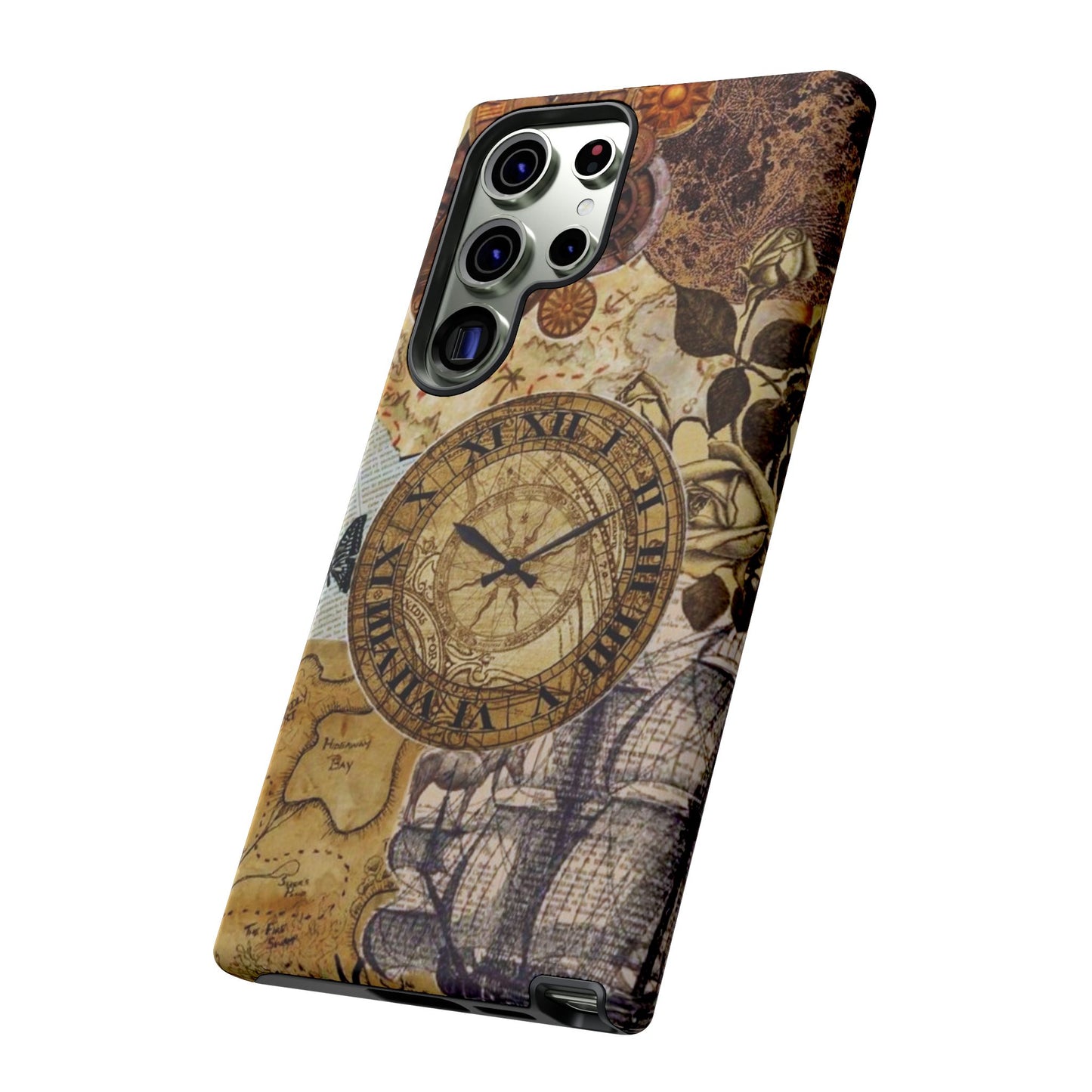 Steampunk Vintage Adventure Samsung Galaxy Case – Dual-Layer Protection with Antique Map and Clock Design