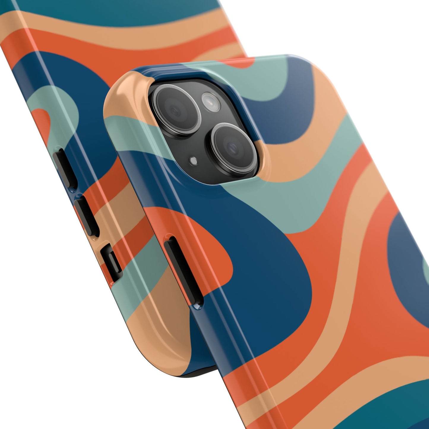 Retro Vibe Wavy Stripes iPhone Case – 70s-Inspired in Teal, Orange, and Rust
