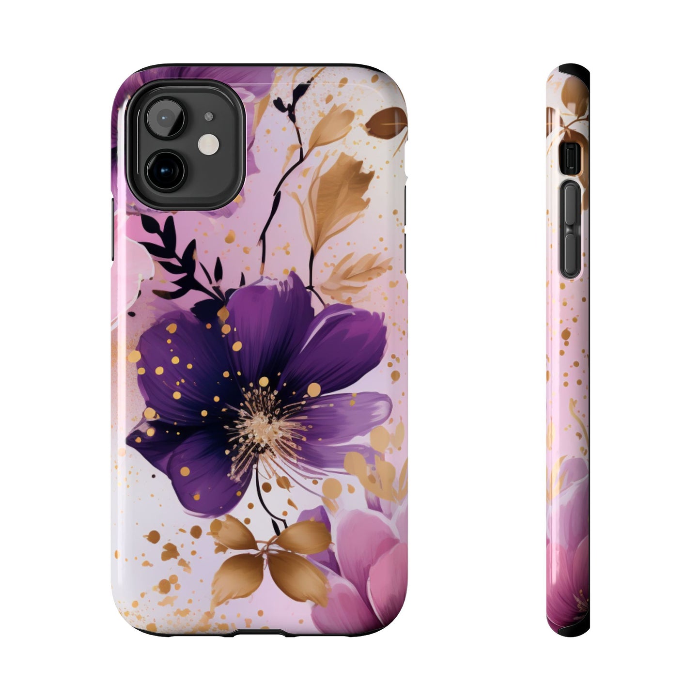 Elegant Purple & Gold Floral iPhone Case - Luxe Flower Design