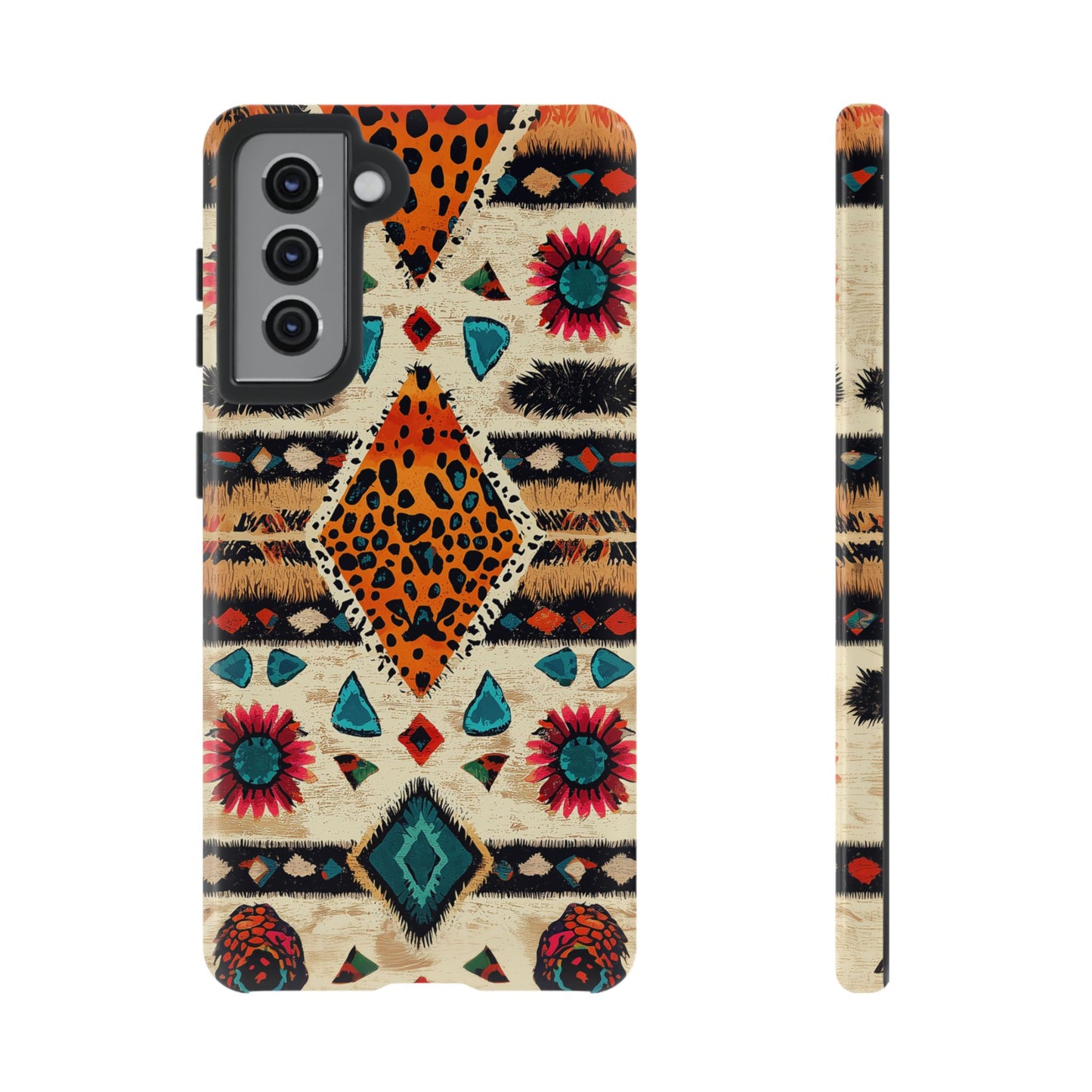 Wild Boho Leopard Print & Floral Tough Samsung Galaxy  Case – Eclectic Tribal Design, Dual-Layer Protection