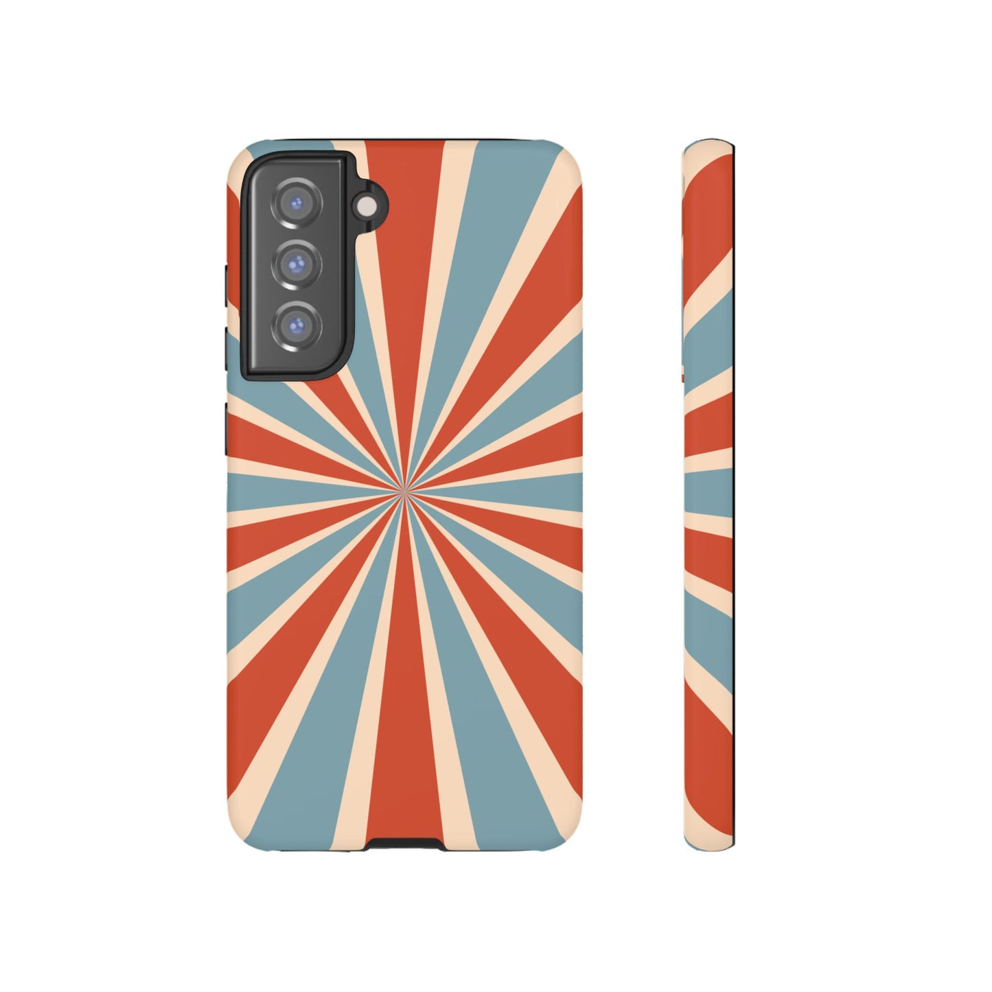 Vintage Blue & Red Sunburst Samsung Galaxy Case – Bold Geometric Pattern, Shock-Resistant Cover