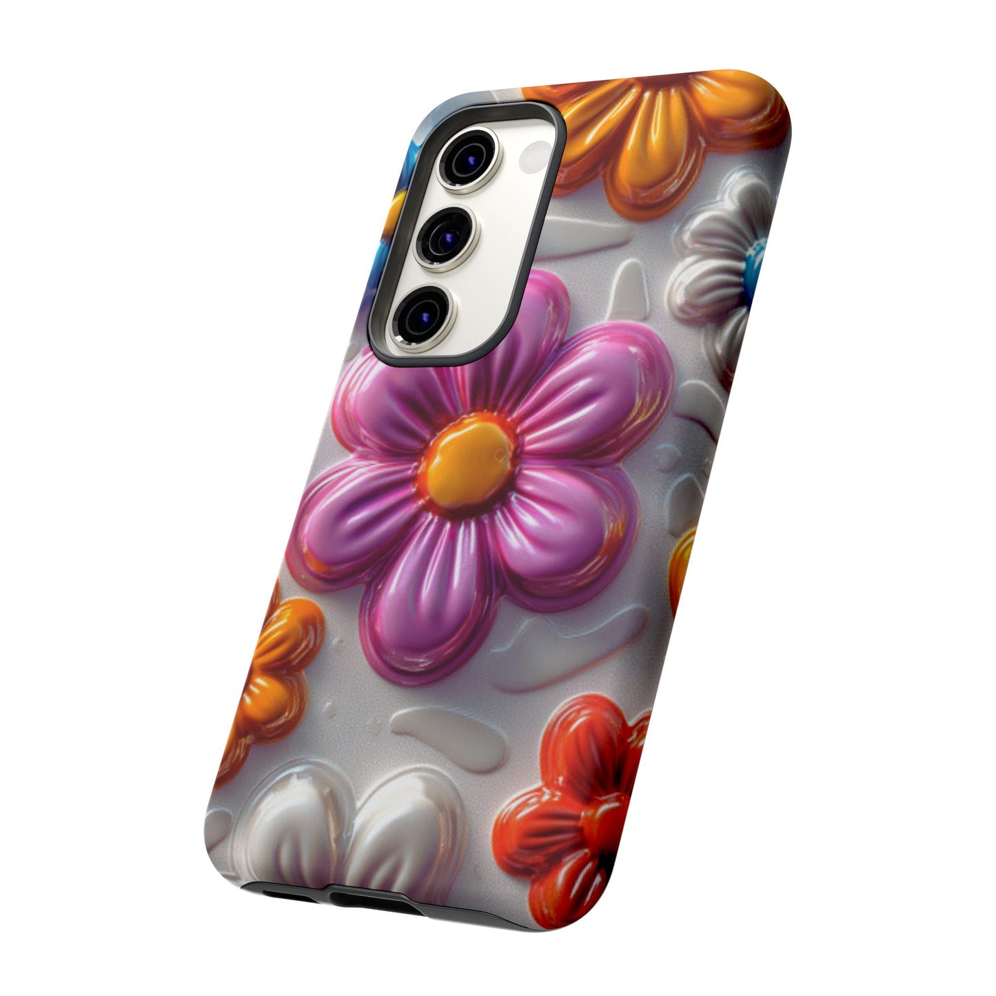 Glossy 3D Floral Samsung Galaxy  Case – Colorful Flower Pattern, Durable Protection
