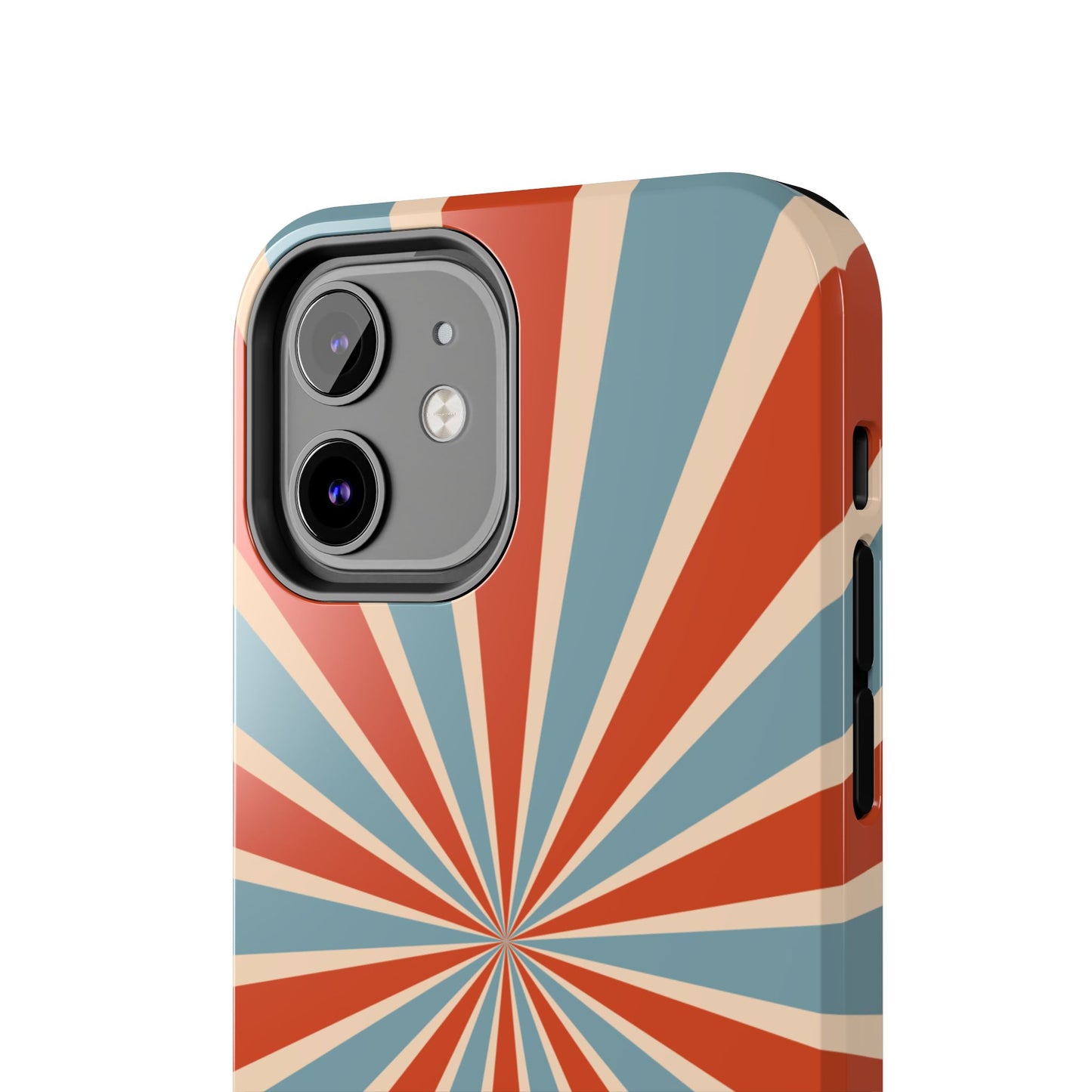 Vintage Blue & Red Sunburst iPhone Case – Bold Geometric Pattern, Shock-Resistant Cover