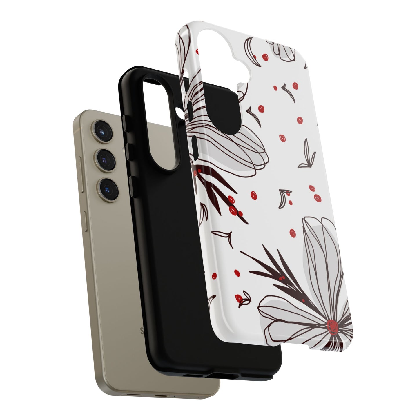 Minimalist Line Art Floral Tough Samsung Galaxy  Case – Bold Red and Black Design, Shockproof Protection